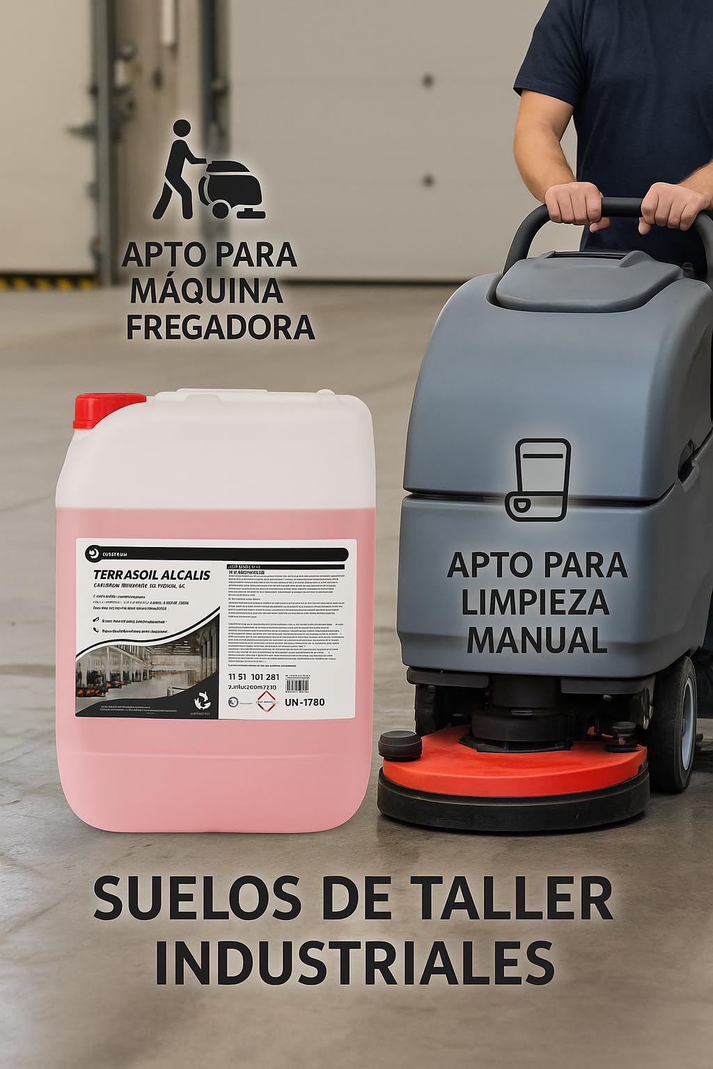 Terrasoil Alcalis – Desengrasante Industrial Alcalino Concentrado 25L | Limpieza Profesional de Suelos, Talleres y Máquinas Fregadoras | Elimina Grasas, Aceites y Residuos Difíciles