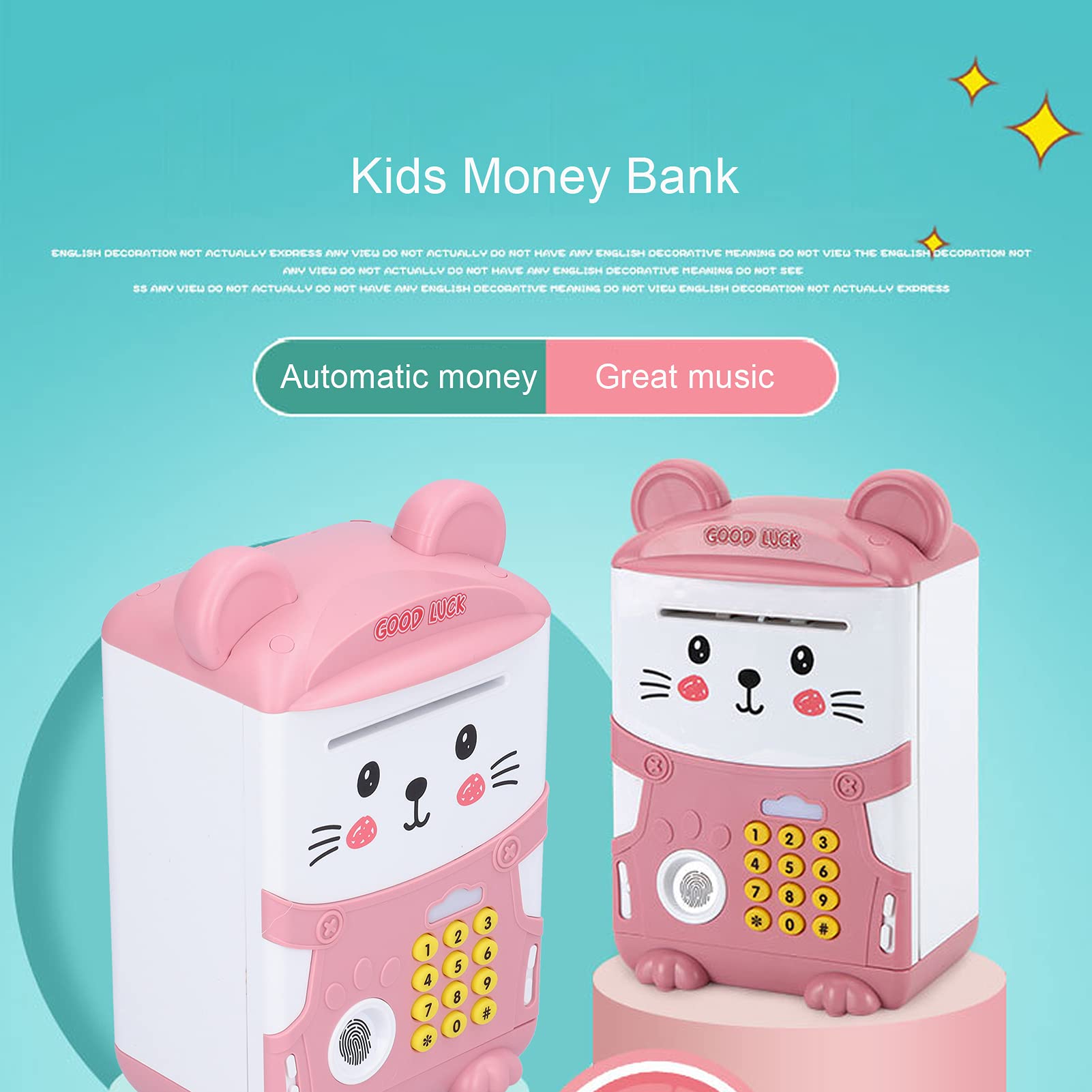 Banques d'argent de Verrouillage de Code D'empreintes Digitales Électroniques pour Enfants, Mini ATM Auto Scroll Paper Money Tirelire en Un Clic Machine à Raconter des Histoires avec Lumière Musicale