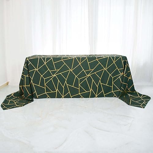 Miniatura 5 de Efavormart - Mantel rectangular de poliéster de 90 x 132 pulgadas, color verde esmeralda cazador con patrón geométrico dorado