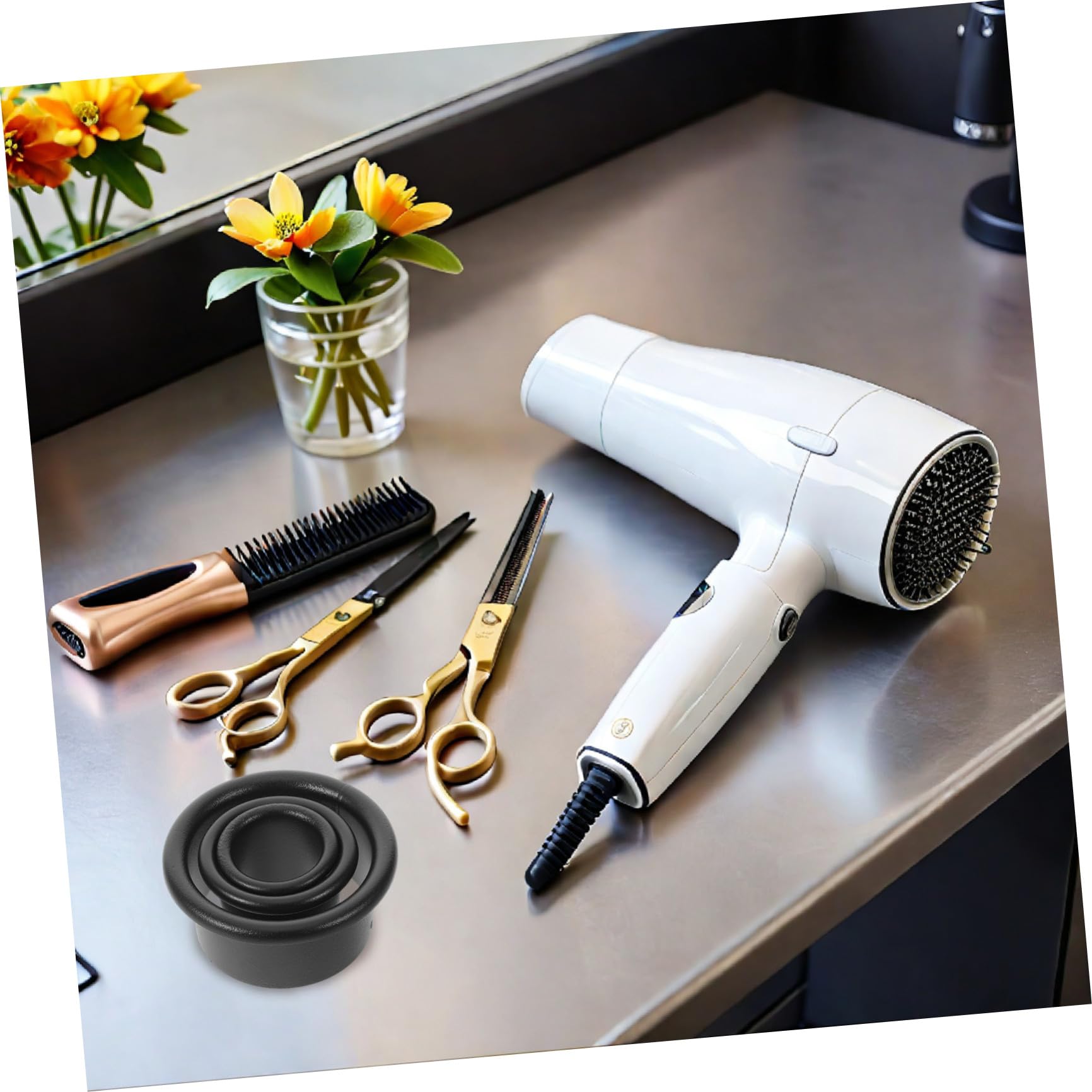 Artibetter Soporte para Secador de Pelo y Organizador para Accesorios de Peinado 6 Piezas de Acero Inoxidable Negro Soporte Estable para Tubo de Viento en Barbería o Mesa