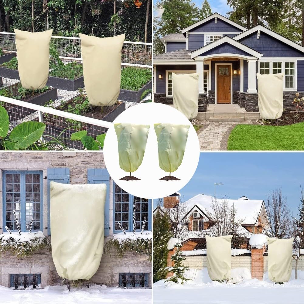 Telo protettivo invernale per piante, in tessuto non tessuto, isolante, per alberi e piante, beige, confezione da 2 pezzi, 106 x 114 cm, 100 x 182 cm, 100 x 220 cm