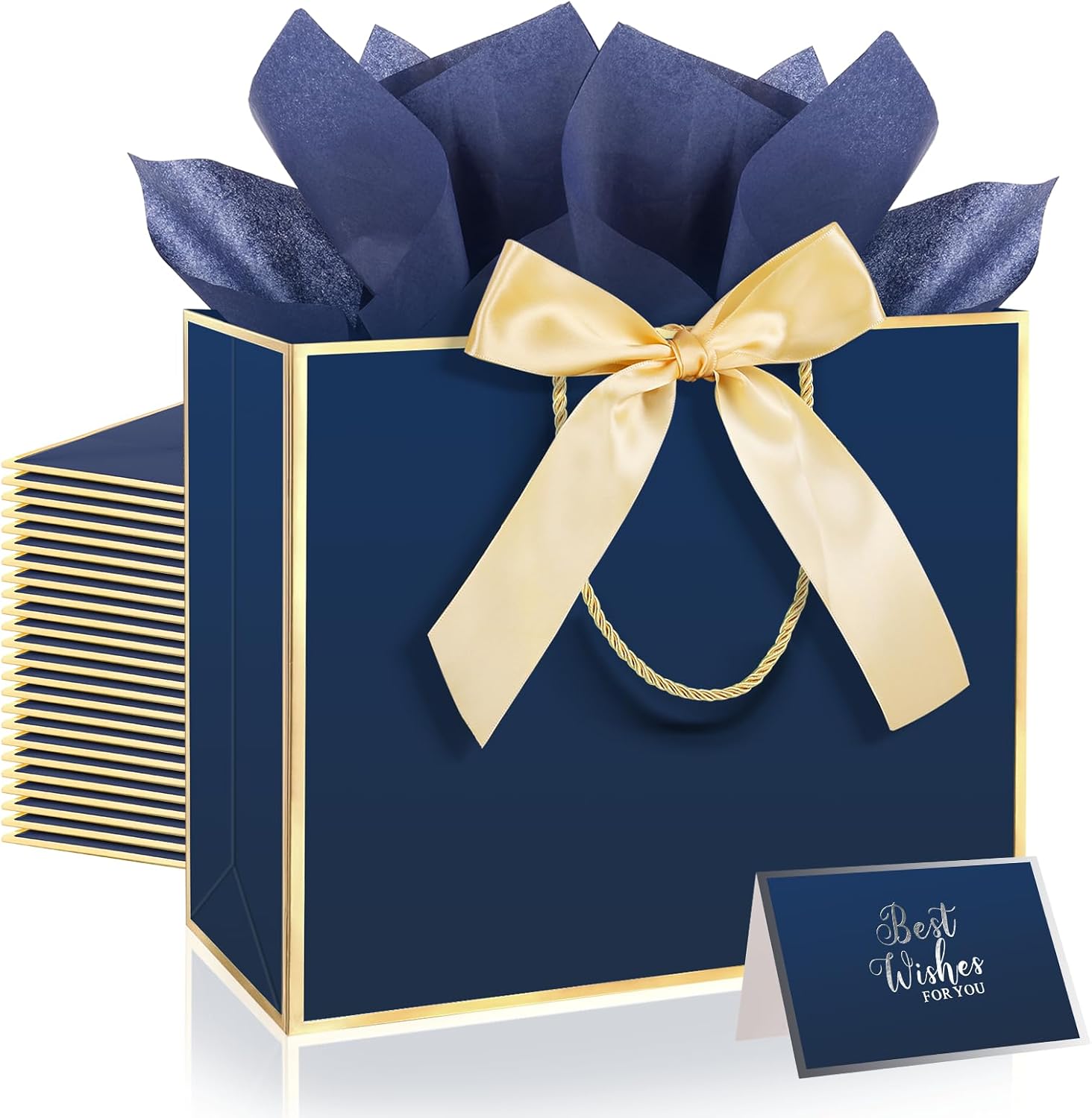 Addblu 12 Pack Large Gift Bags with Handles & Tissue Papers, 12.6×10×4 Inches Thank You Gift Bags with Cards for Mother’s Day, Birthday, Baby Shower, Wedding & Bridesmaids (Champagne Gift Bag, 12 PCS)