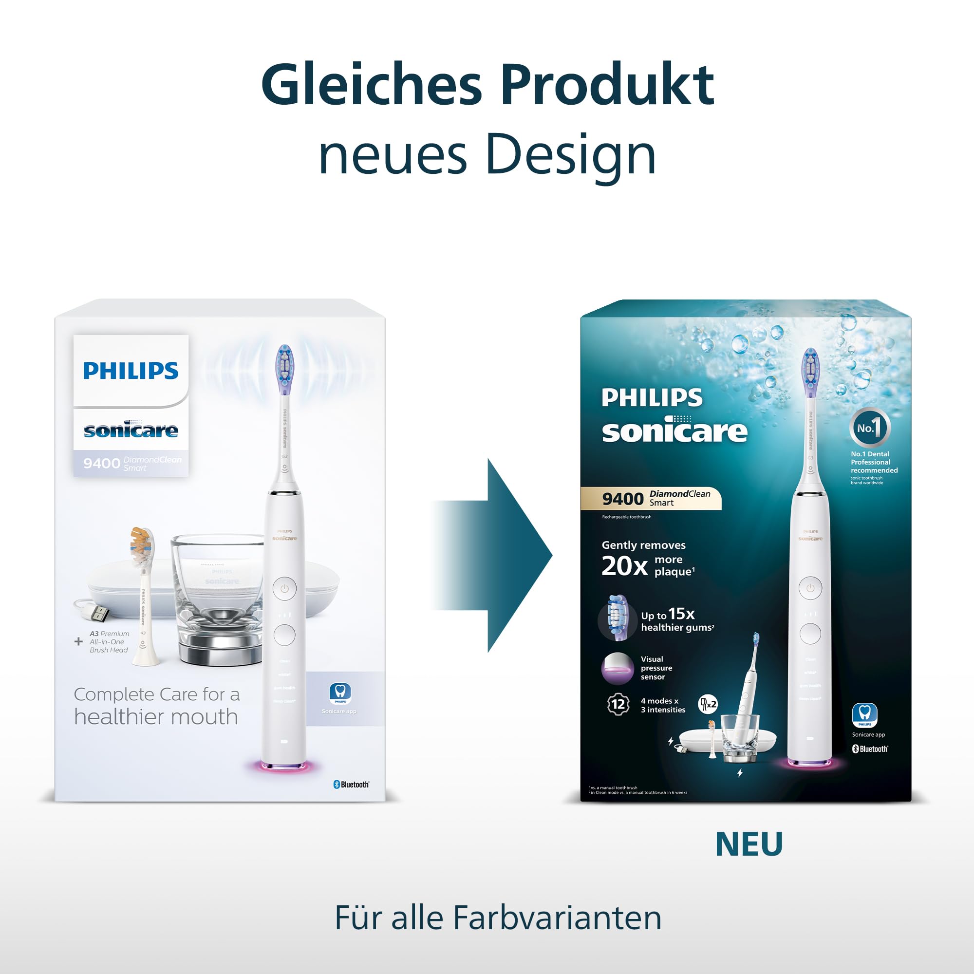 Philips Sonicare DiamondClean Smart 9400 elektrische Zahnbürste, Schallzahnbürste mit App, Drucksensor, Bürstenkopferkennung, 4 Putzmodi und 3 Intensitätsstufen, Schwarz, Modell HX9917/89