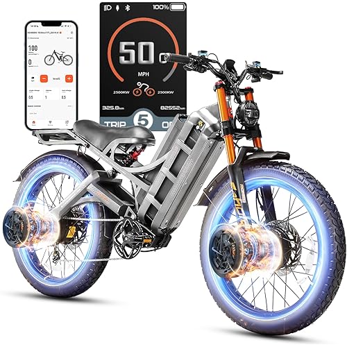eAhora Romeo Pro 3 Electric Bike for Adults, 5600W 50MPH Dual Motor Ebike, 60V 80AH 250Miles Long Range Electric Bike, 26" *4.0 Fat Tire Electric Mountain Bike Full Suspension Off-Road E-Bike