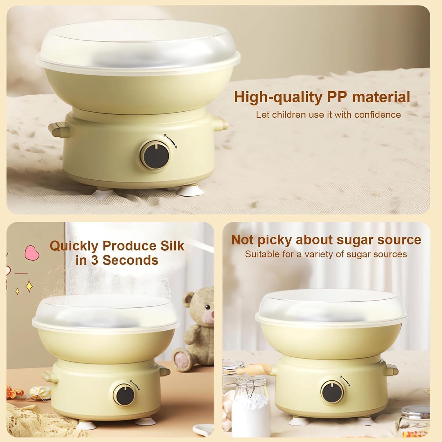 Machine à barbe à papa 400 W avec bol de prévention des éclaboussures, grand diamètre, ventouse en silicone, parfaite pour les fêtes et la maison