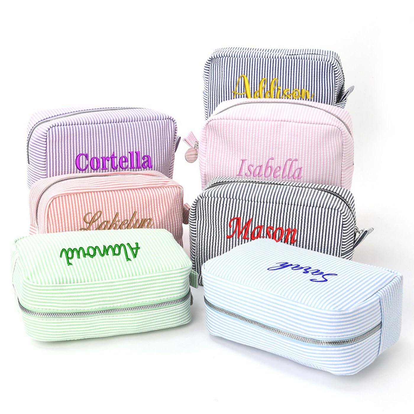 Borsa per trucco personalizzata ricamata in popeline - Organizer cosmetico personalizzato con monogramma, regalo per matrimonio e bomboniera per festa nuziale