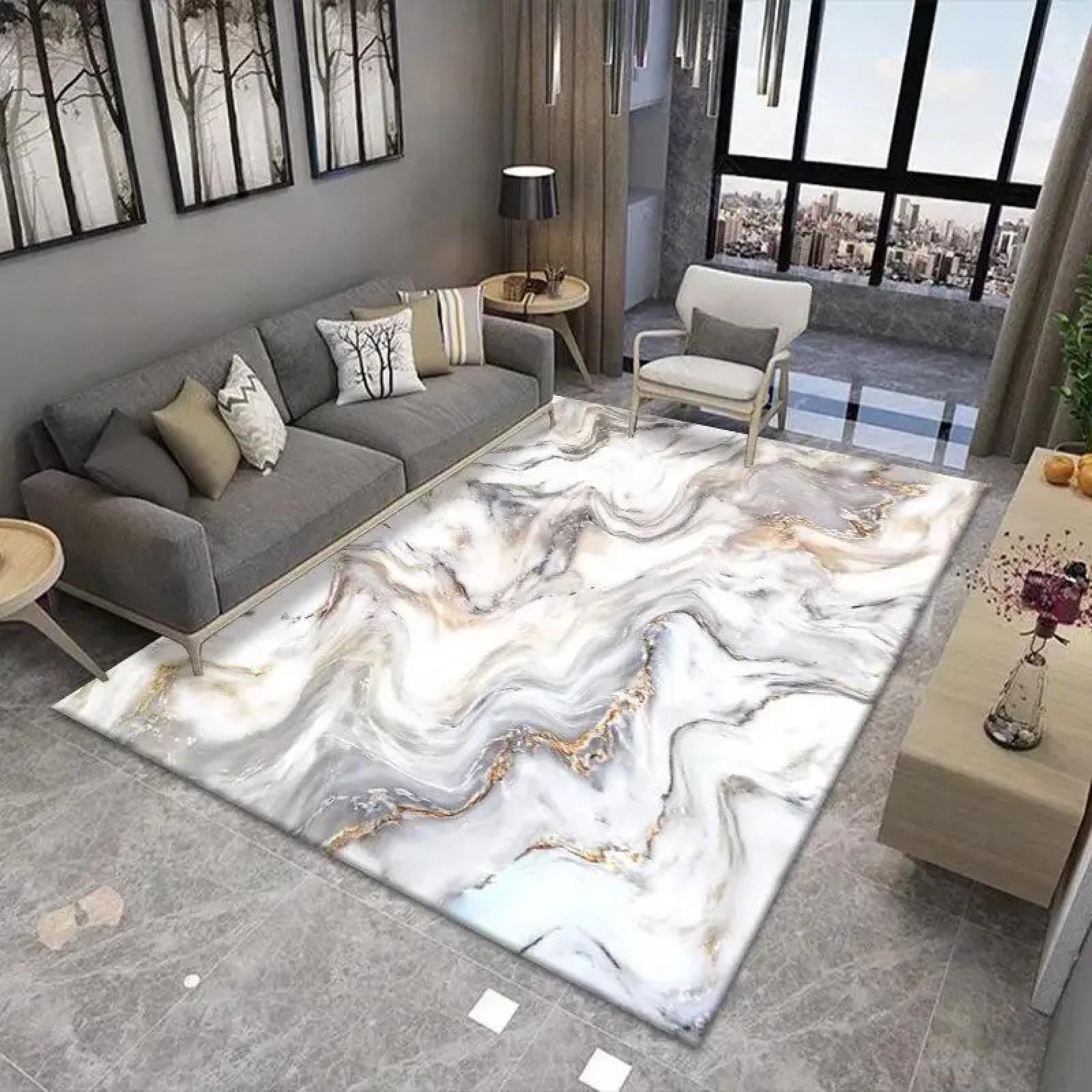 Tapis abstrait d'encre pour salon design et chambre cosy