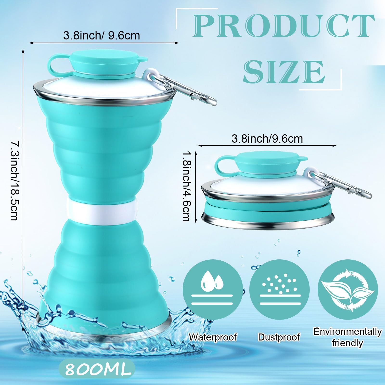 Nuenen Lot de 6 bouteilles d'eau portables pliables de 500 ml en silicone anti-fuite - Bouteille d'eau de voyage réutilisable avec boucle - Pour camping, randonnée, sport, gym, été (couleur vive)