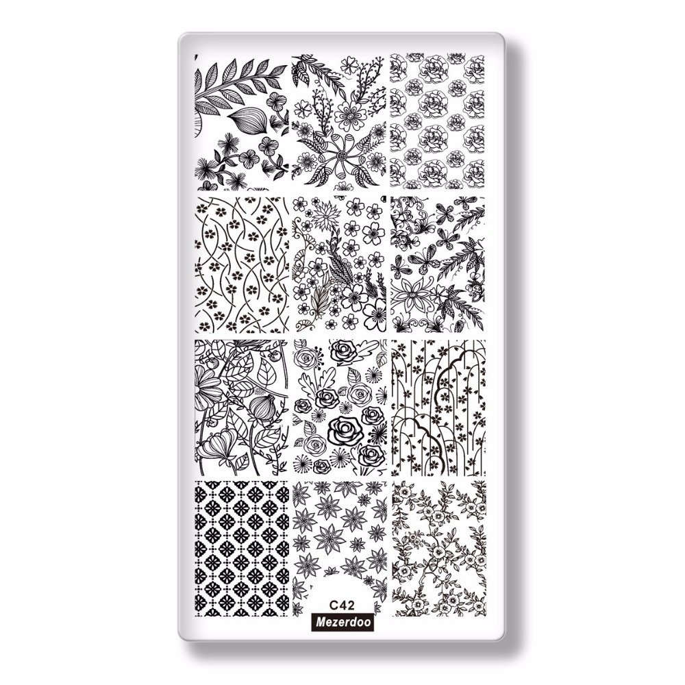 DIY Different Design Nail Art Stamping Plates Love Skull Star DIY Nails Image Stamp Plates Manicure Template Nail Painting Tools (Mezerdoo C42)