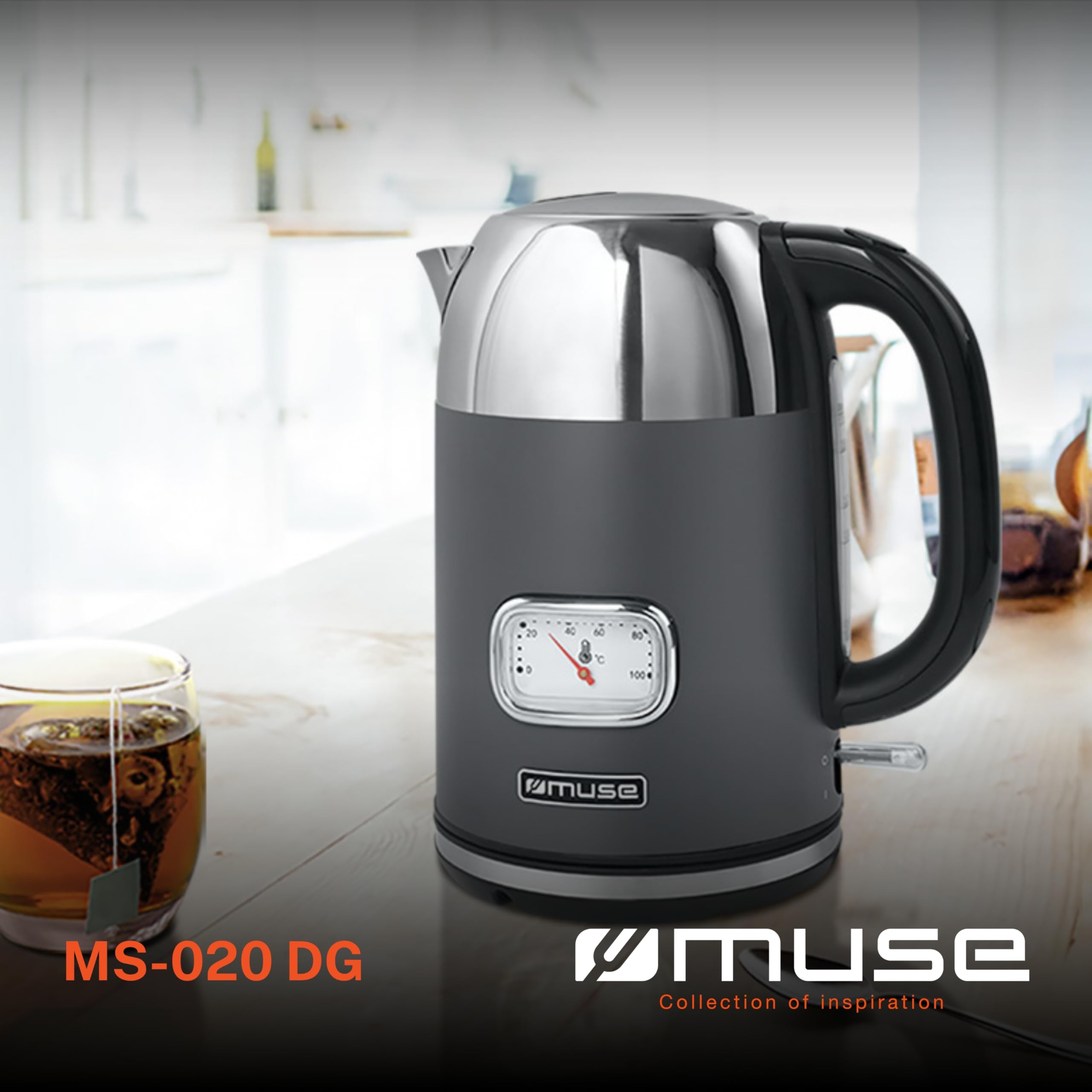 Bouilloire Sans Fil 1.7l 2200w Gris/inox - MS-020DG