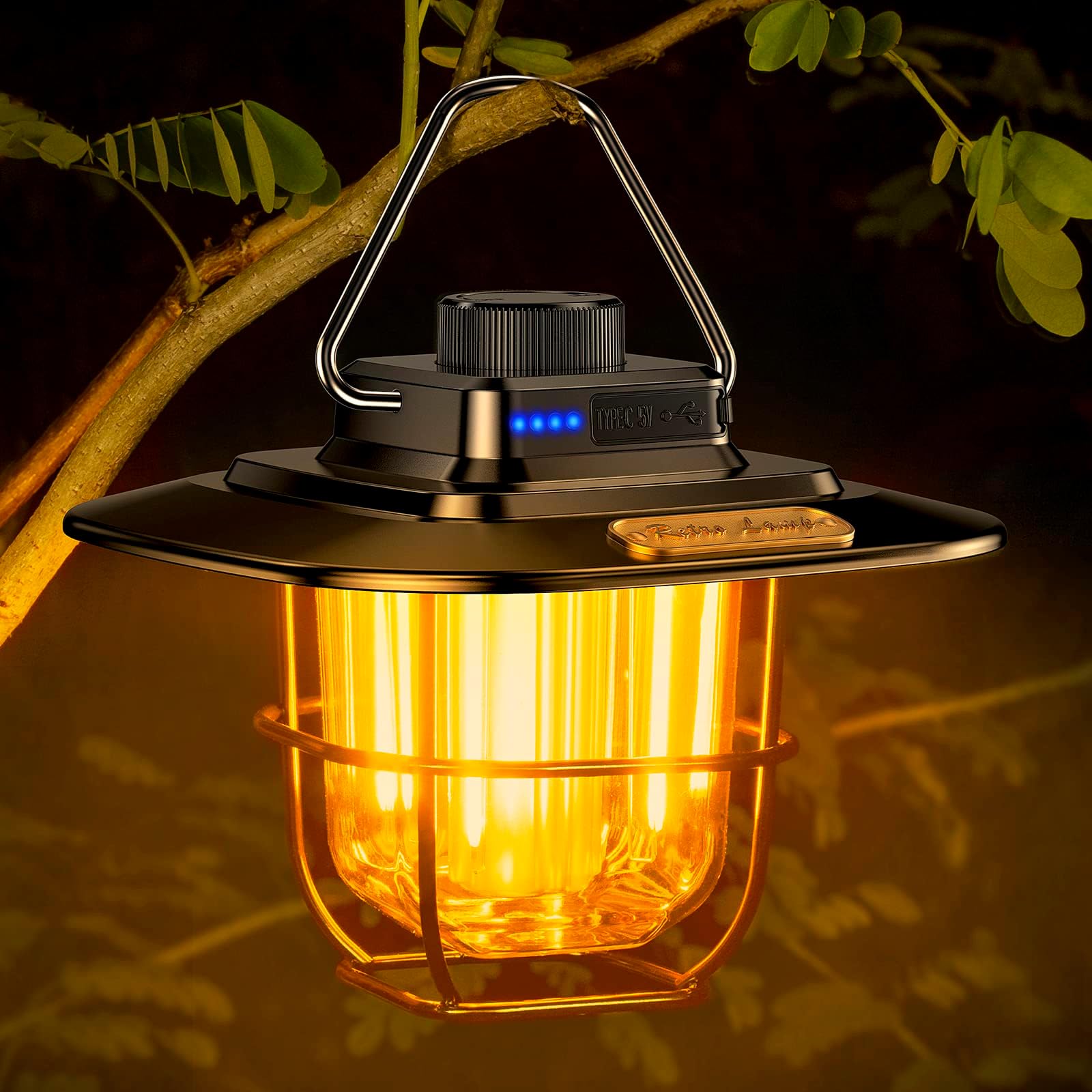 Blukar Camping Lantern, Rechargeable Retro Camping Tent Lights Lamp, Stepless Dimming Brightness (Warm White 3000K&Natural Light 4500K),12+Hrs Runtime for Camping, Hiking