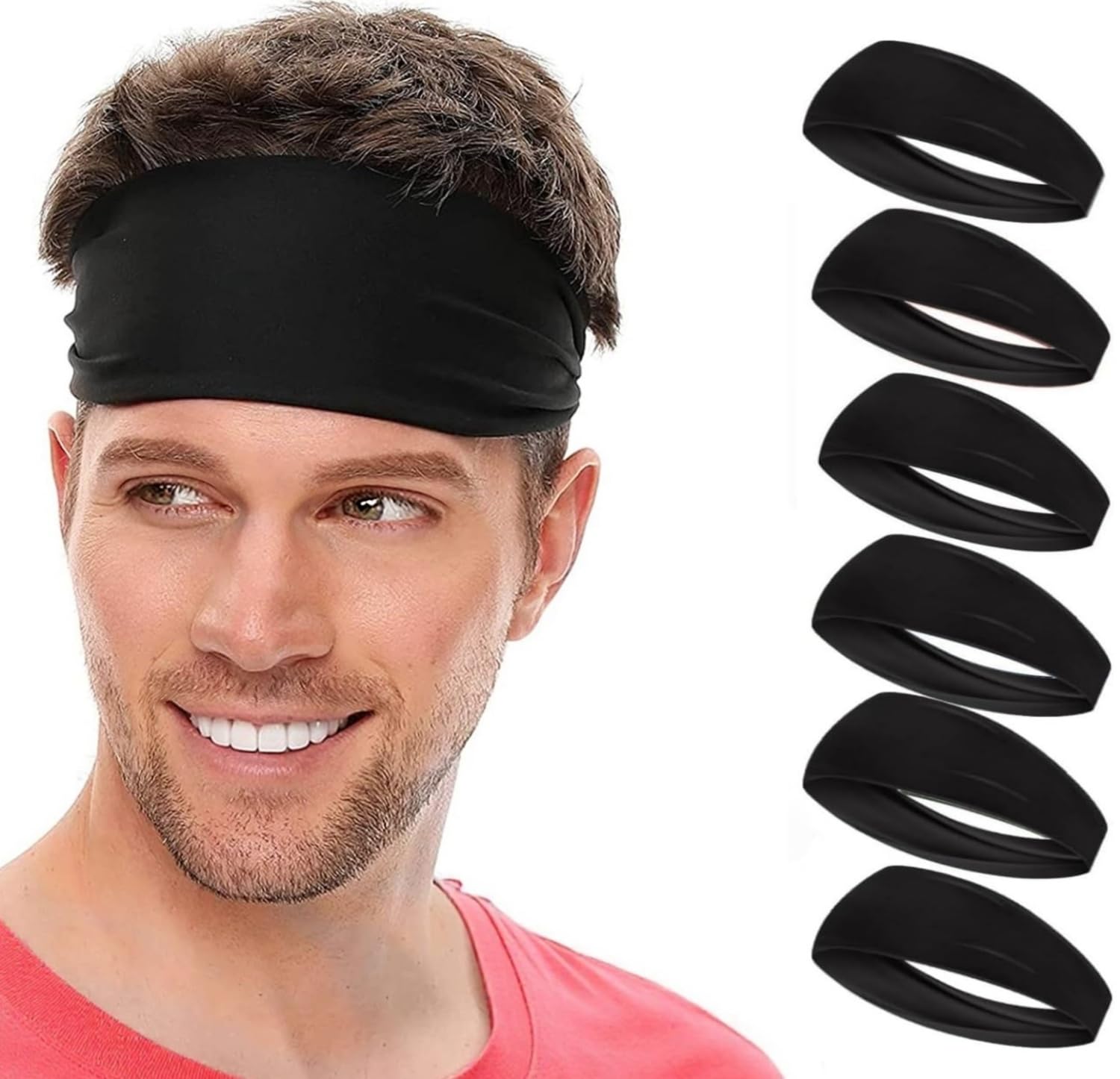 Sweat Headbands for Men,6 Pack Workout Sports Hairband for Gym, Ideal for Fitness,Running,Cycling,Hike (Black)-image-1