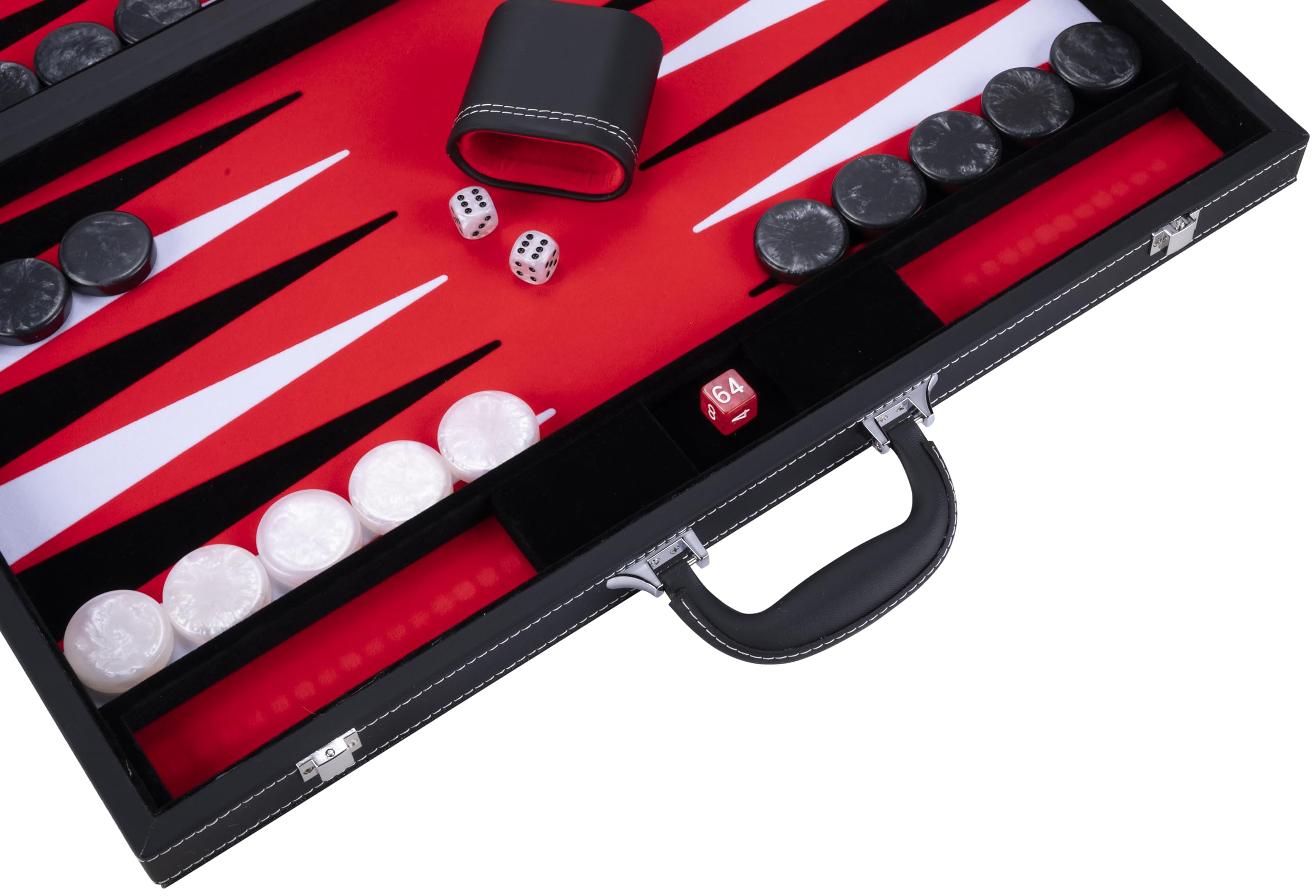 Engelhart 250538 – Juego de Backgammon 21" (54 cm) – Exterior Piel sintética, Interior Suave de Fieltro – Dados y fichas nacaradas + 2 Vasos – Edad 6+