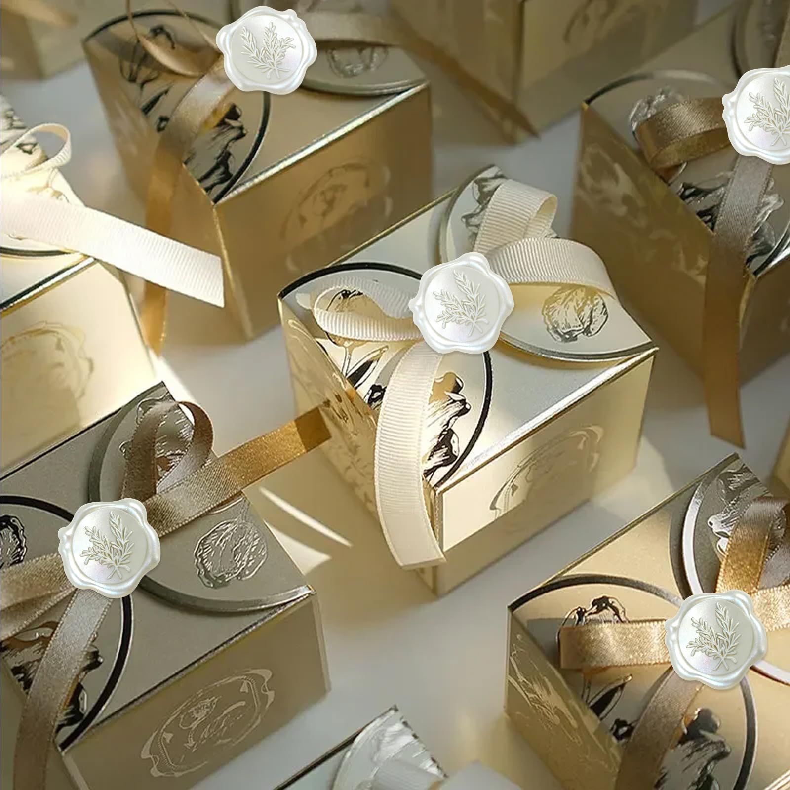 Sceau de Cire Autocollants Blanc Nacré, 50 Pièces, Cachet de Cire Autocollant Vintage pour Mariage, Enveloppes, Emballages Cadeaux