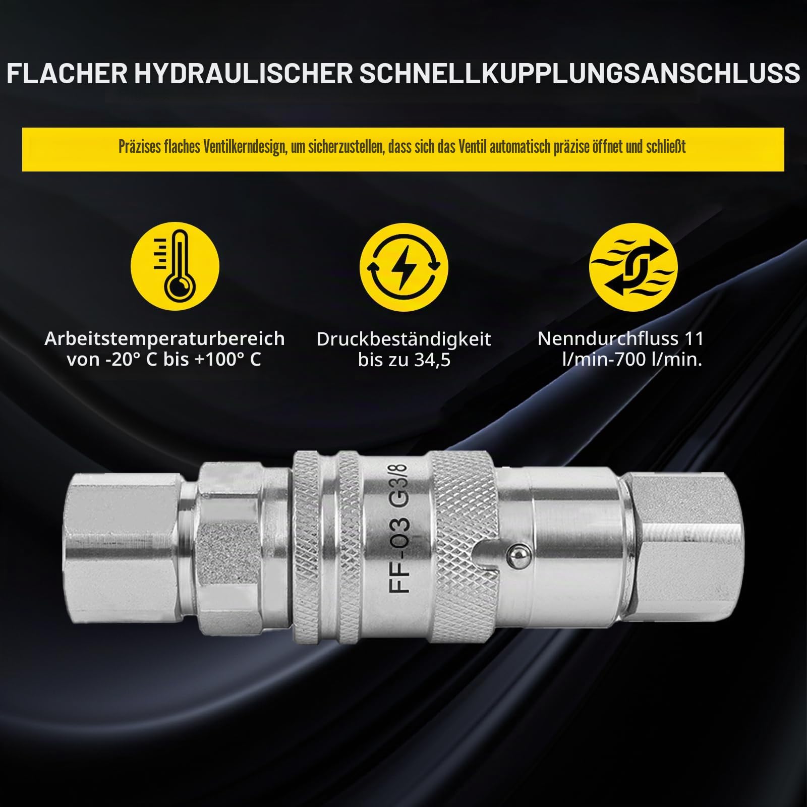 Hydraulische Adapterkupplung G1/2 männlich + weiblich mit flacher Seite und Schnellverbindung