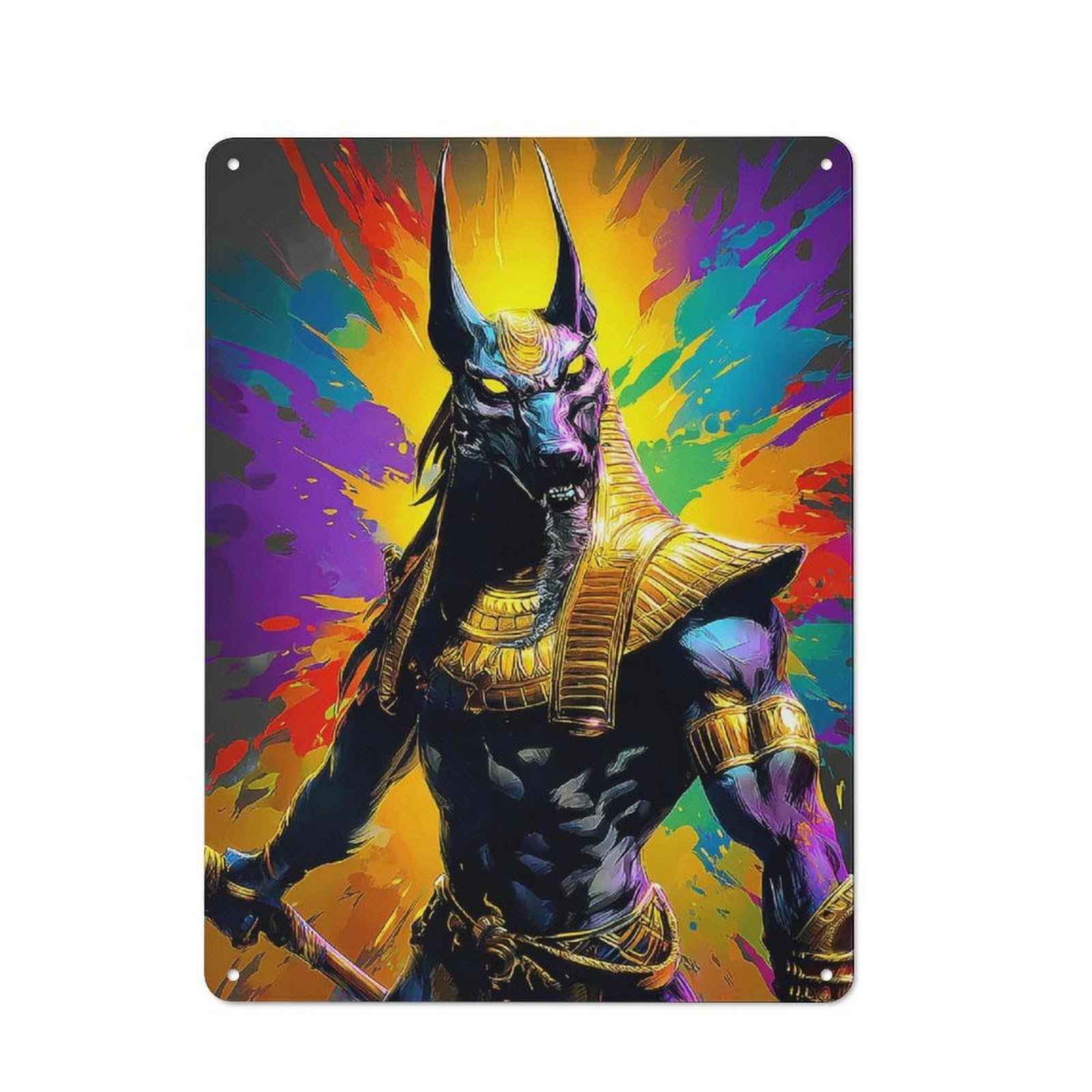 Junmoney Anubis Egyptian God Of The Underworld -2 Decorative Tin Sign With Design 40X30cm, Classic Retro Room Decor For Kitchen, Hallway, Bar Or Small Cafe