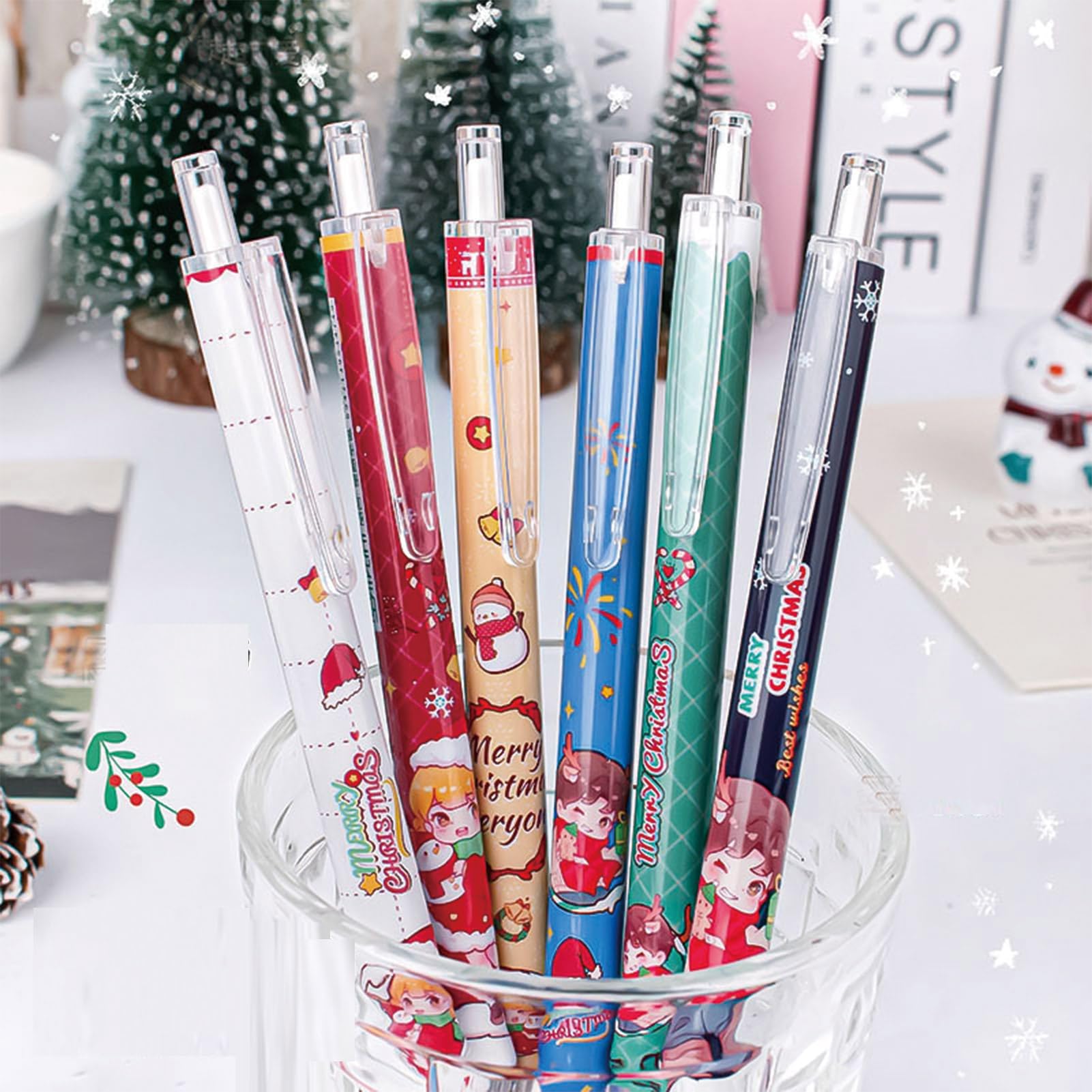 6 Pcs Cute Christmas Retractable Pens Cartoon Christmas Pen 0 5mm Black Ink Pen Writing Pens Gel Ink — view 3