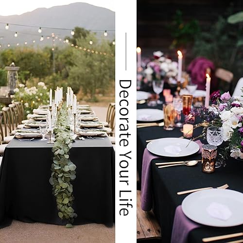 Miniatura 6 de Teruntrue Paquete de 8 manteles rectangulares negros para mesas de 6 pies, manteles de poliéster de 60 x 102 pulgadas, resistentes a las arrugas,