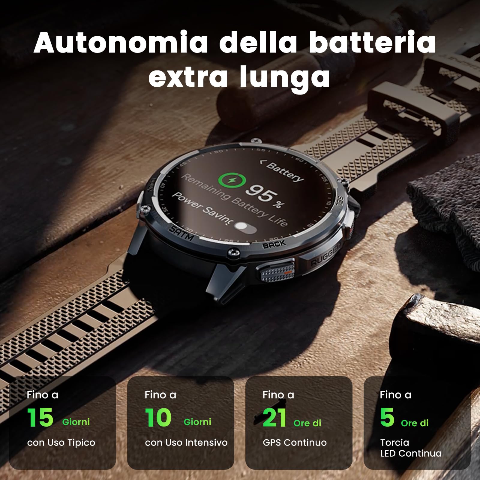 KOSPET Tank T4C Smartwatch Uomo Rugged con Torcia Integrata, 5 ATM & IP69K | GPS a 6 Satelliti, Batteria 15 Giorni, Monitor Sonno e Frequenza Cardiaca, 170+ Modalità Sportive per Android & iPhone, Nero