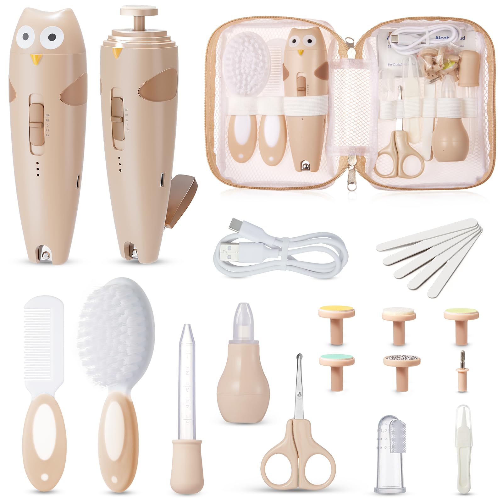 Lictin Kit per la cura dei bambini, set tagliaunghie elettrico 25 in 1 | lima per unghie sicura per bambini con luce automatica, kit per unghie per neonati, kit portatile per la cura dei bambini e