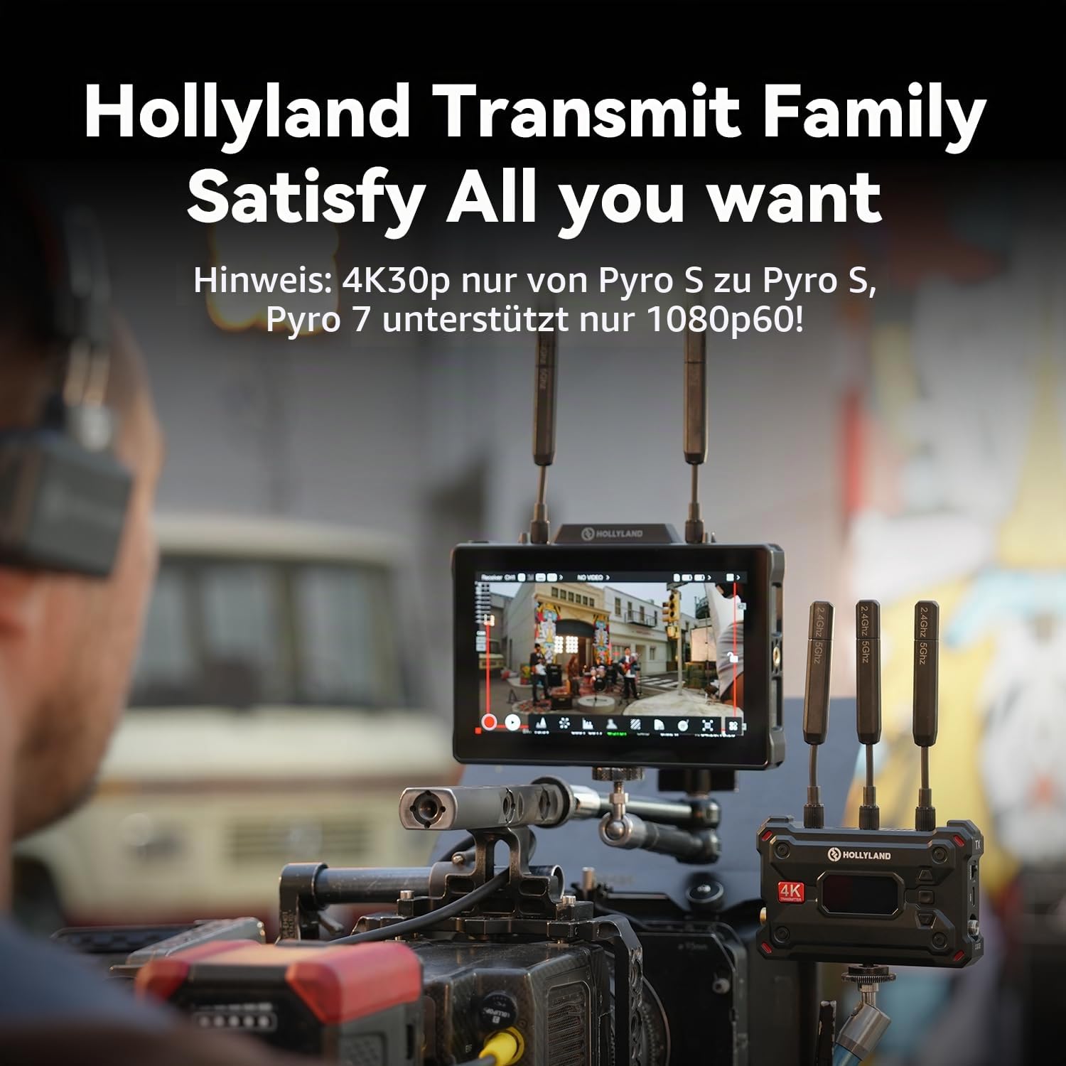 Hollyland Pyro S+ Pyro 7 Kamera Field Monitor SDI&HDMI 4K Video Funkstrecke, 7" 1500nit 400m Reichweite 60ms Latenz Auto Dual-Band Hopping APP Überwachbar Sender/Empfänger/Monitor (1 Set)