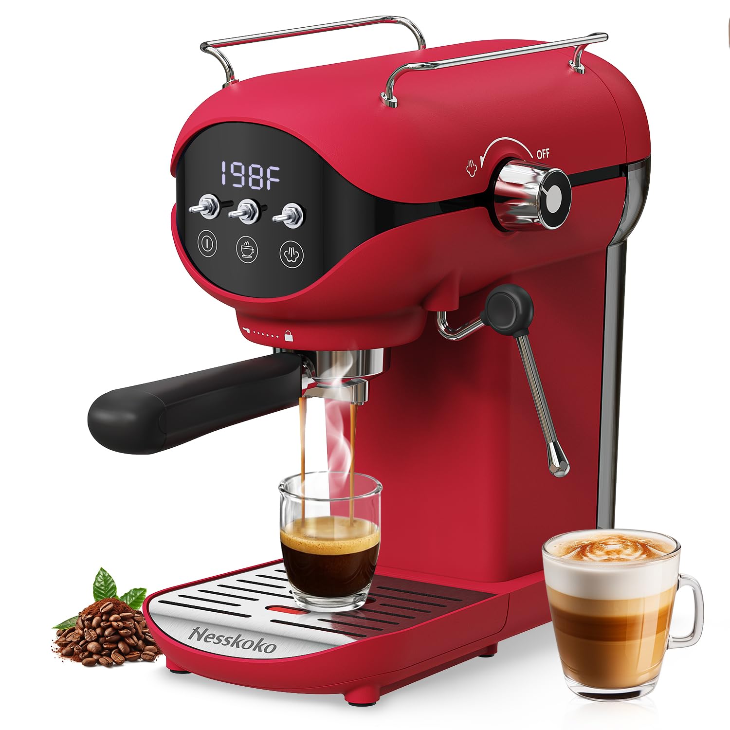 Nesskoko Espresso Machine with Steam Milk Frother Semi Automatic 20 Bar Compact White with Toggle Switch for home Cafetera Espresso, Latte, Cappuccino, Americano, Macchiato — view 9