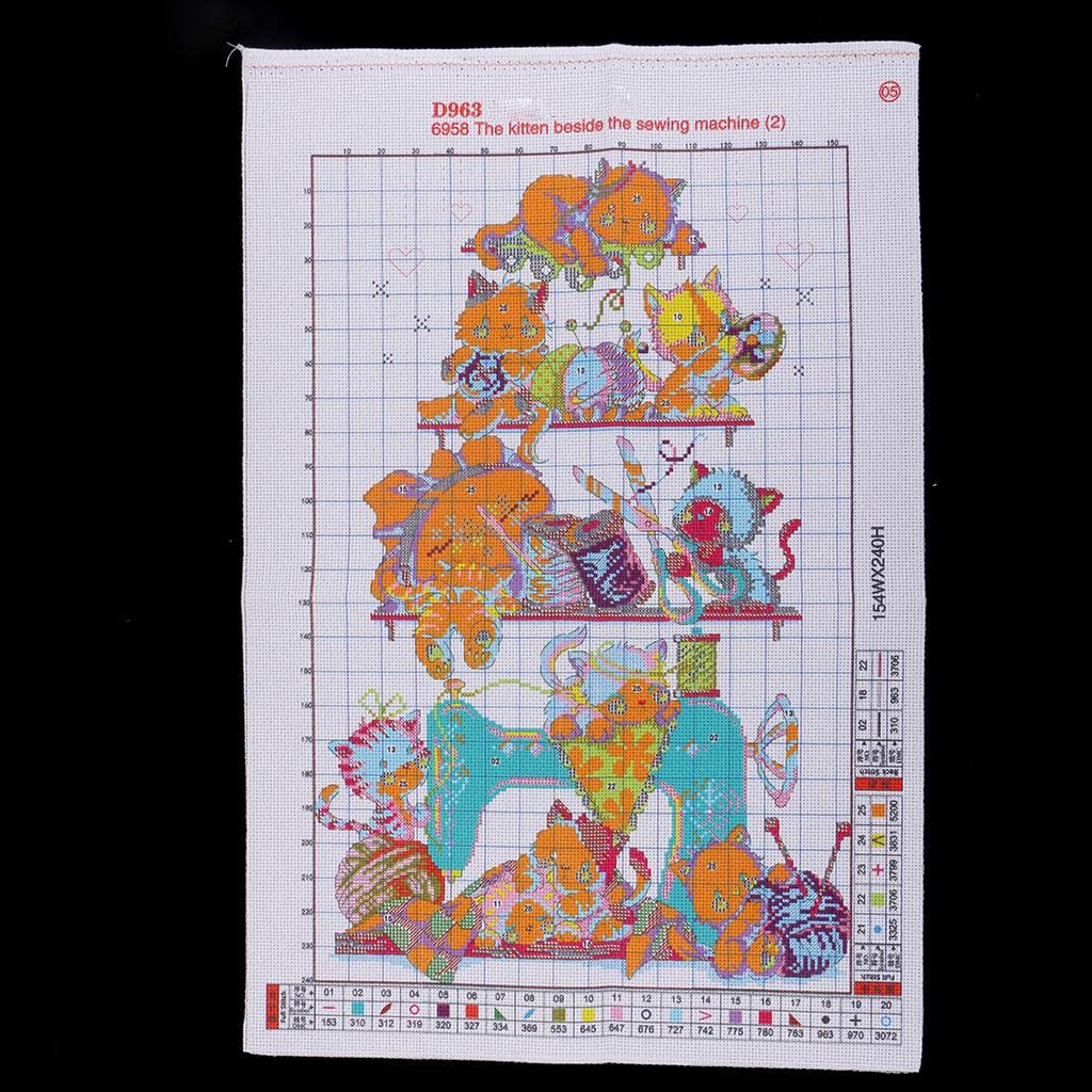 EXPORA Funny Cats on Sewing Machine Cross Stitch Kit for Kids Adults 35 x 52cm 14CT