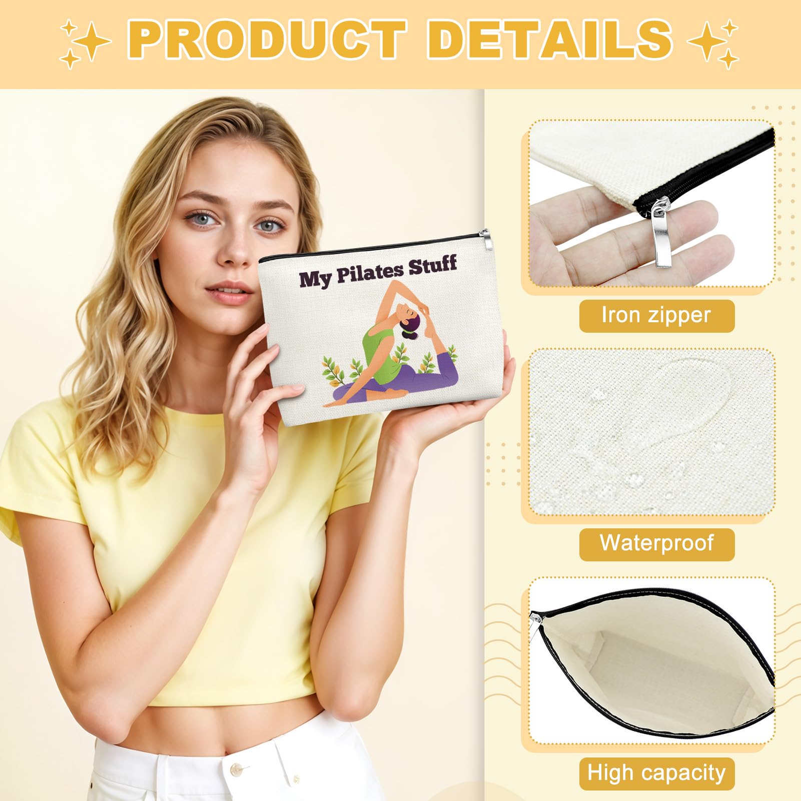 Mxrymvu Pilates Lover Gifts Makeup Bag Pilates Yoga Gifts for Women Yoga Lover Gift for Sister Friends Coach Cosmetic Bag Birthday Mother's Day Thanksgiving Day Graduation Gift Toiletry Zipper Pouch