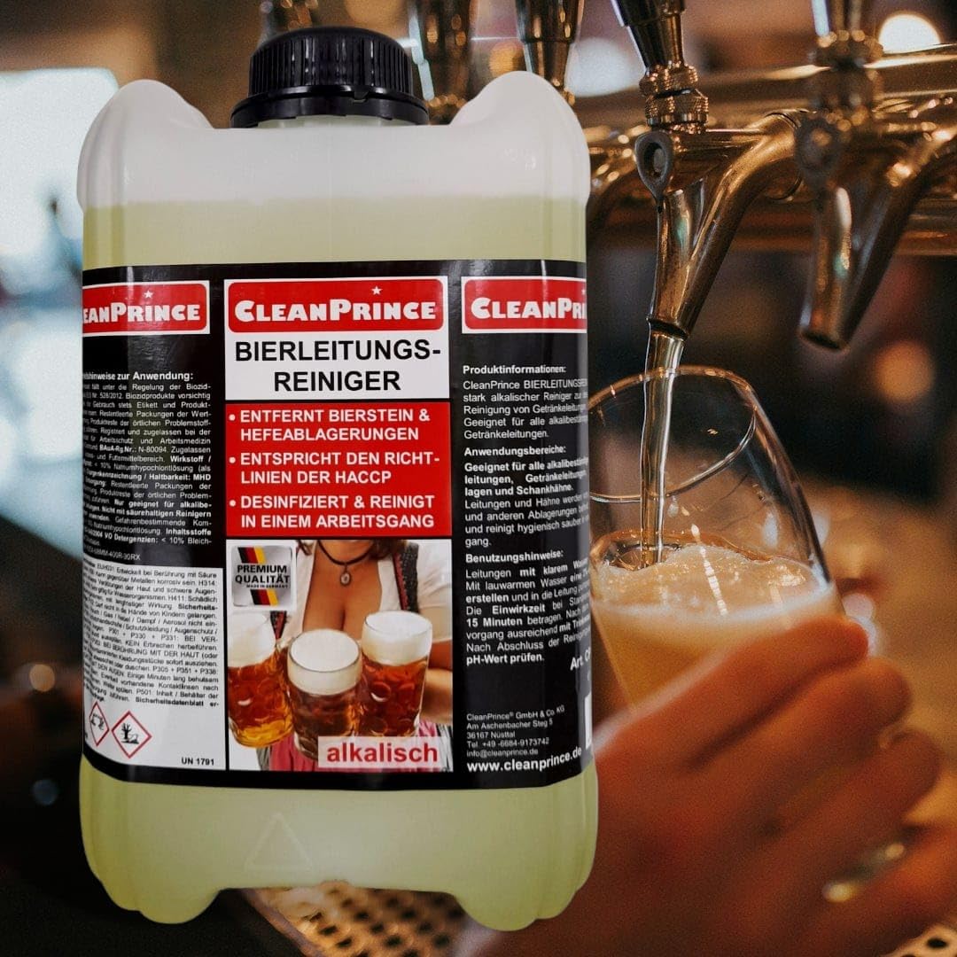 5 Litro Linea di Birra più Pulita Tanica Alcalino Pulitore Disinfezione Disinfettante,Depositi Werden Rimuove,Contiene Cloro Liquido Note Puri Liquidi,Norme Igiene,Rimuove Beer Stein e