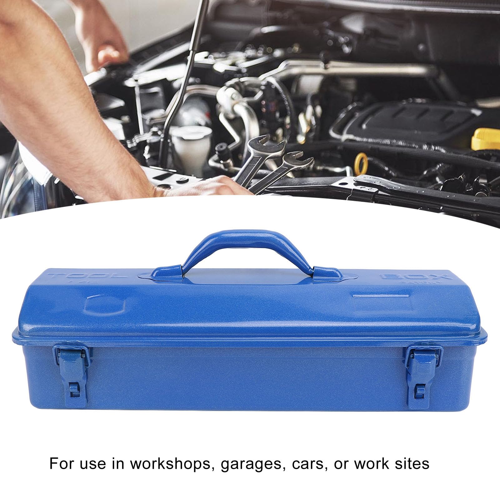 SIXRUN Caja de Herramientas de Metal Organizador de Almacenamiento de Herramientas Portátil Azul Construcción de Metal Diseño de Transporte Compacto para Taller Garaje Coche Lugar de Trabajo
