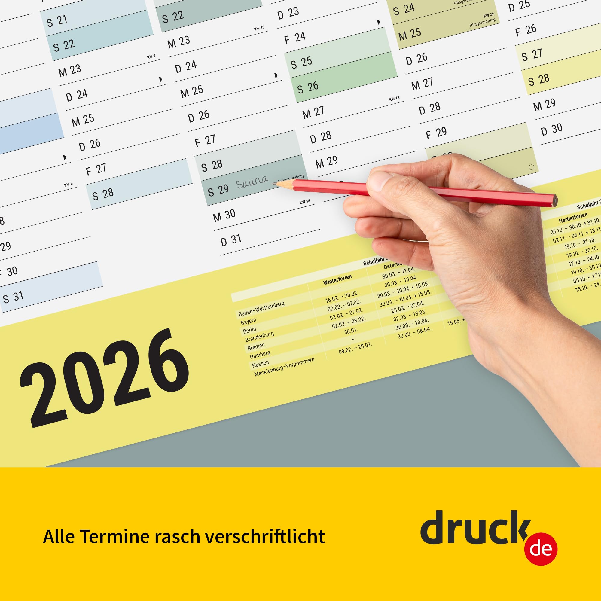 Jaarkalender, wandkalender 2026, opgerold verpakt zonder knikken, kalender, Duitse feestdagen vakanties, ruimte voor verjaardagen en afspraken (jaarplanner 2026, DIN A1 (59,4 cm x 84,1 cm), 10 stuks Jaarkalender, wandkalender 2026, opgerold verpakt zonder knikken, kalender, Duitse feestdagen vakanties, ruimte voor verjaardagen en afspraken (jaarplanner 2026, DIN A1 (59,4 cm x 84,1 cm), 10 stuks