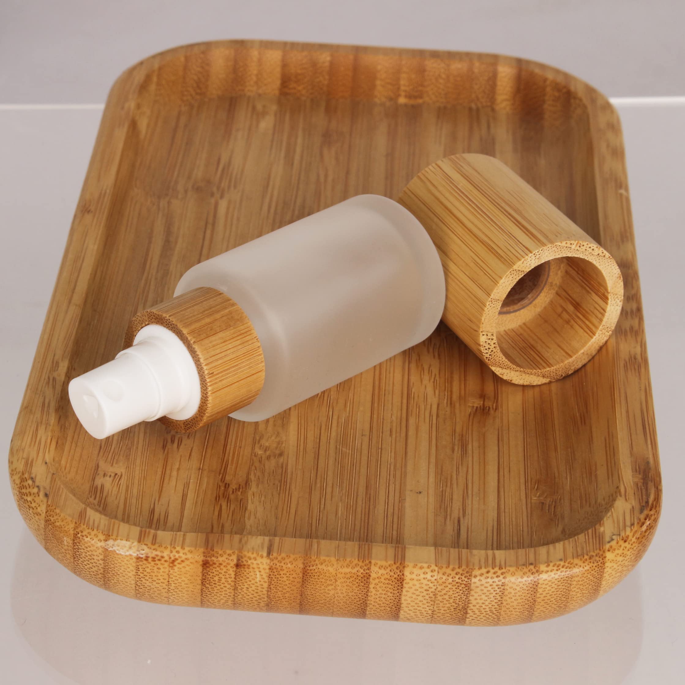 COSIDEA 6 flaconi vuoti da 30 ml in bambù con coperchio in vetro smerigliato spray con testa fine per profumi liquidi, articoli da toeletta toner