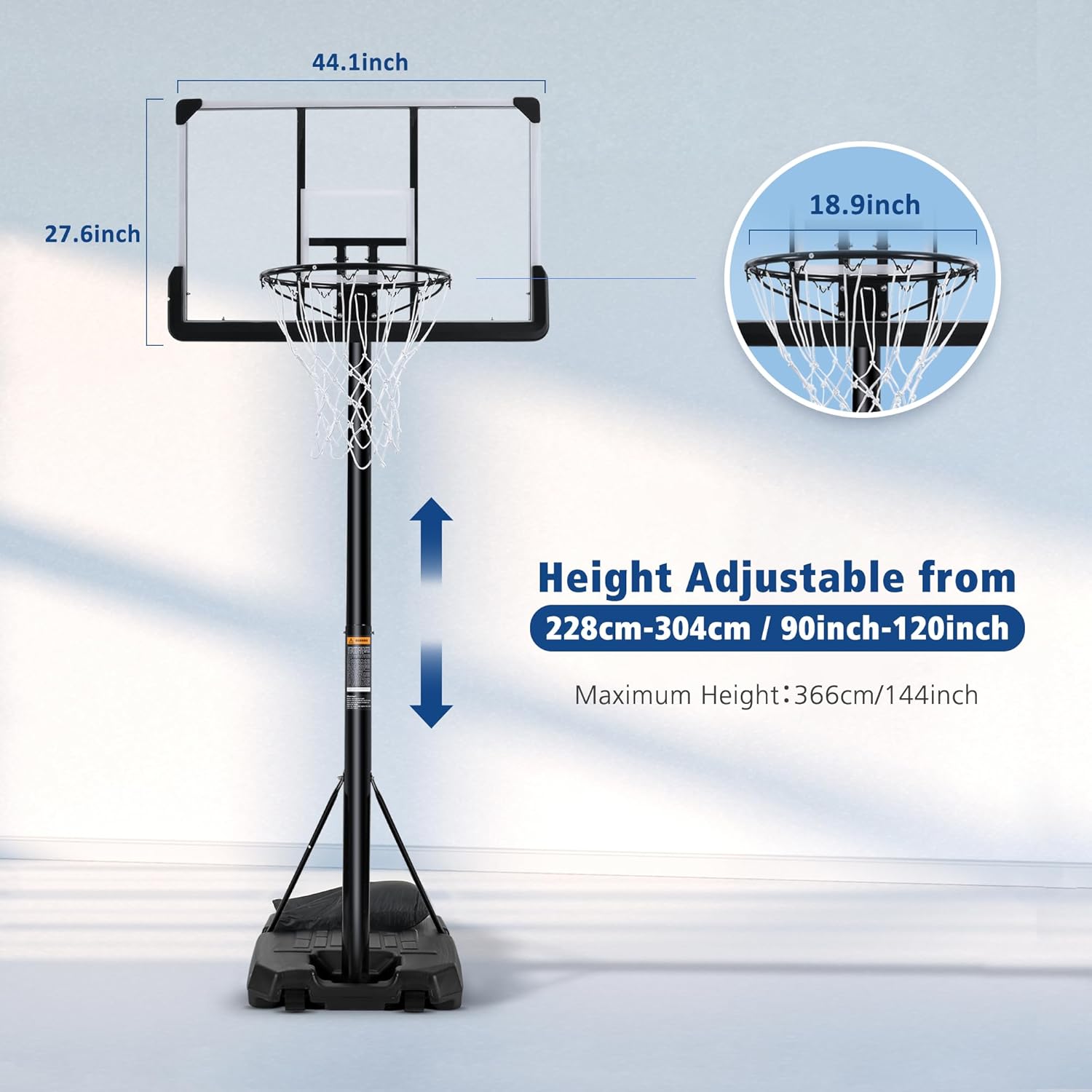 Basketball Hoop Outdoor 6.7FT-10FT Adjustable 44 Inch Backboard Portable Basketball Hoop Basketball Goal with Sandbag Basketball System Large Base and Wheels for Adults Youth in Backyard Driveway