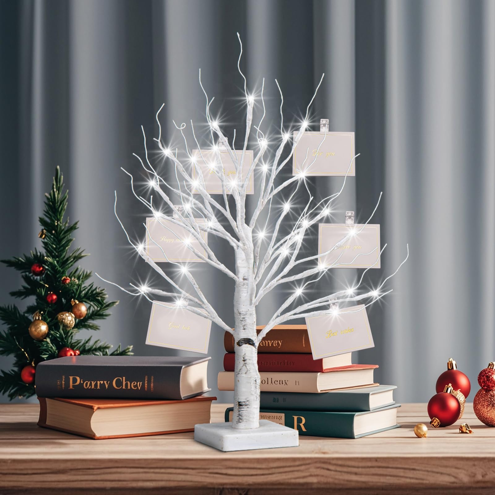 BDUSXYZ Money Tree Gift Holder - 36 LED Lighted Display Tree with Clips Lighted Tabletop Decoration Gift Card Tree (White)