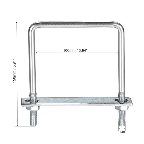 Miniatura 31 de uxcell Pernos cuadrados en U de 1-3/8 "(35 mm) de ancho interior de acero al carbono M8 con tuercas, placa, arandelas