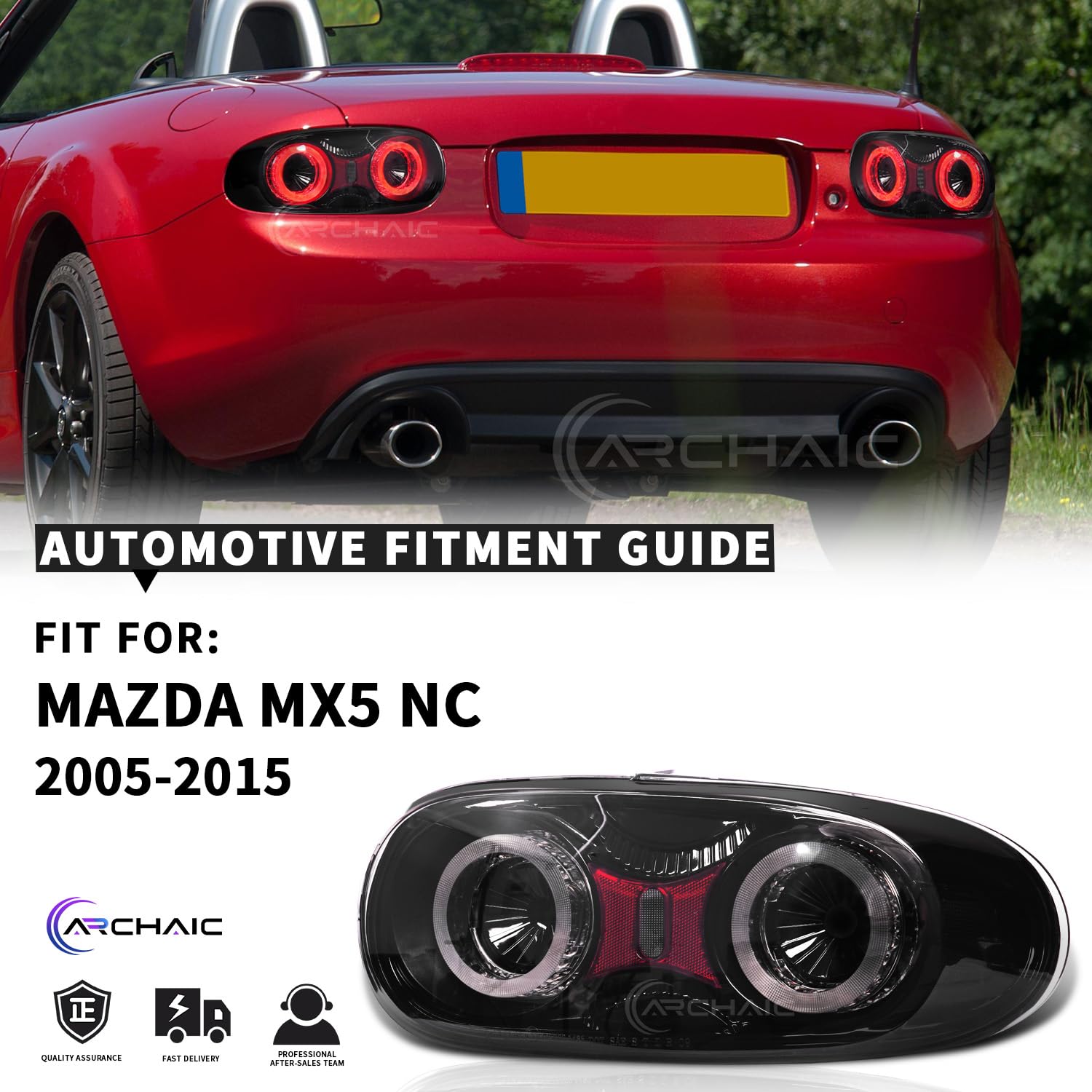 Archaic Tylne światła LED kompatybilne z 2009-2015 Mazda MX-5 MK3 NC2 NC3 Miata Roadster 2-drzwiowy kabriolet, z reflektorem