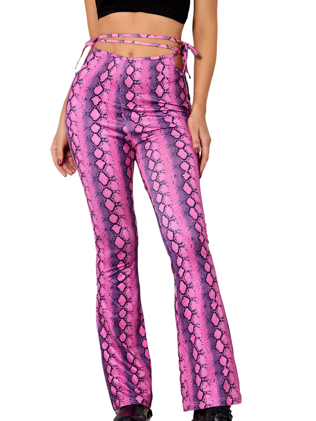 WDIRARA Womens Elastic High Waist Allover Print Floral Bell Bottom Flare Leg Long Pants