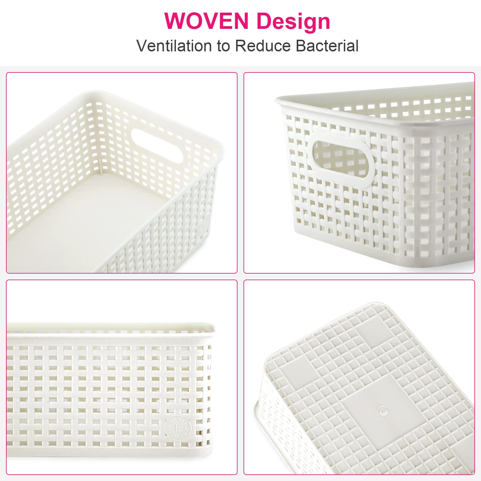 EOENVIVS Storage Bins with Lids 8 Packs, Small Storage Organizer Bins and Plastic Storage Bins for Organizing Shelves Desktop Closet Pantry Playroom Classroom Office, White