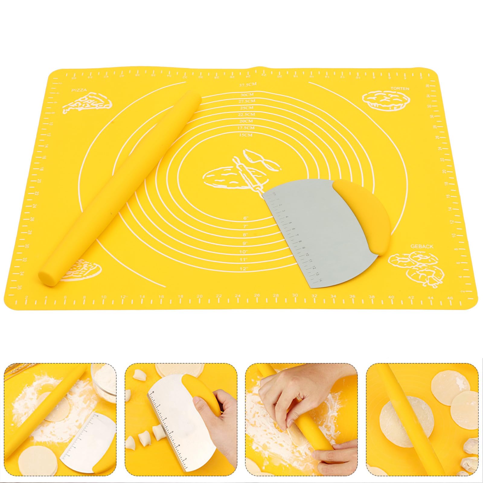 Juego de 3 Rodillos de Silicona Antiadherentes para Hornear Mango Seguro, Estera de Masa Fácil de Usar para Repostería y Pasta Casera