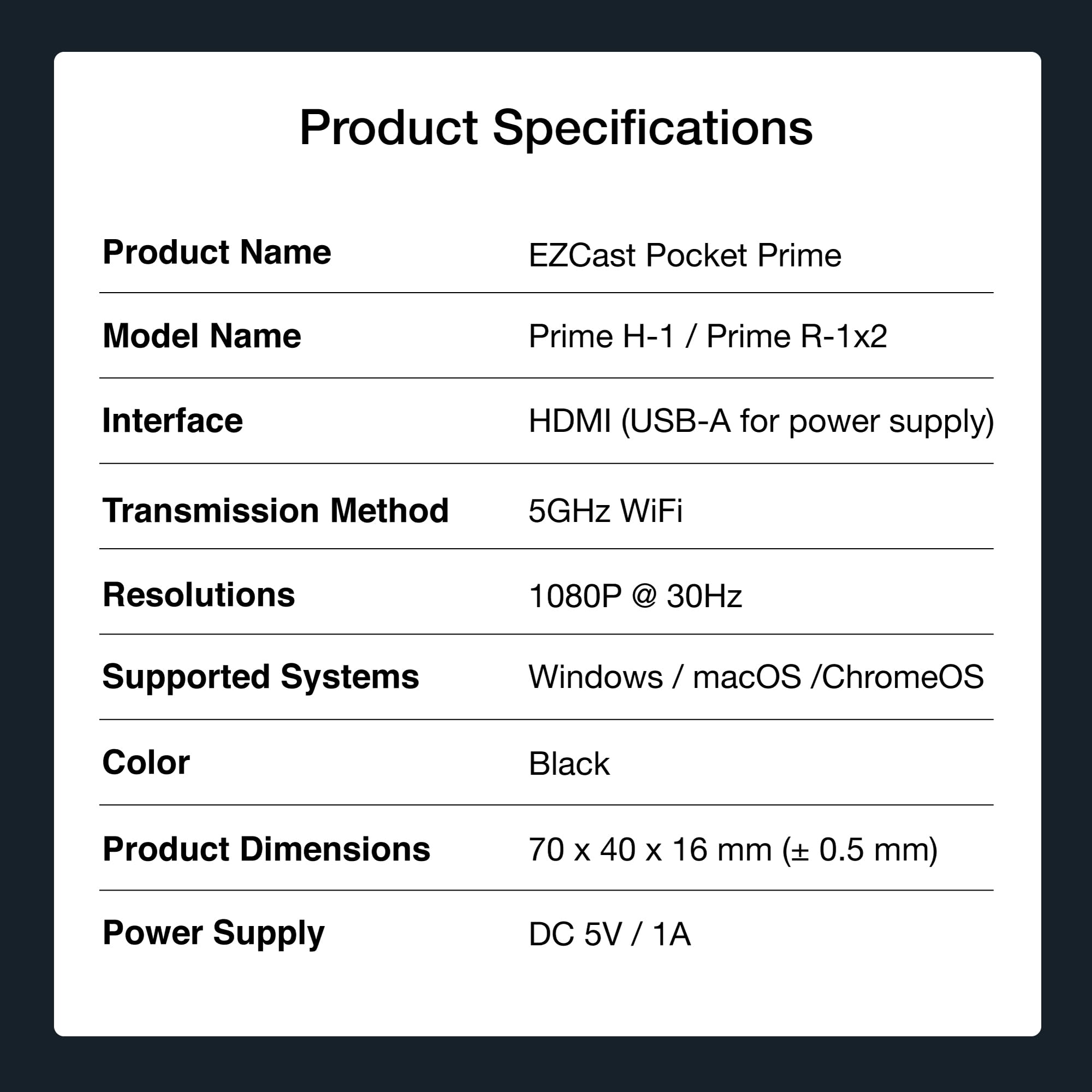 EZCast Pocket Prime HDMI sans fil 1 émetteur 2 récepteurs Wi-Fi 5 GHz 80 m 1080p