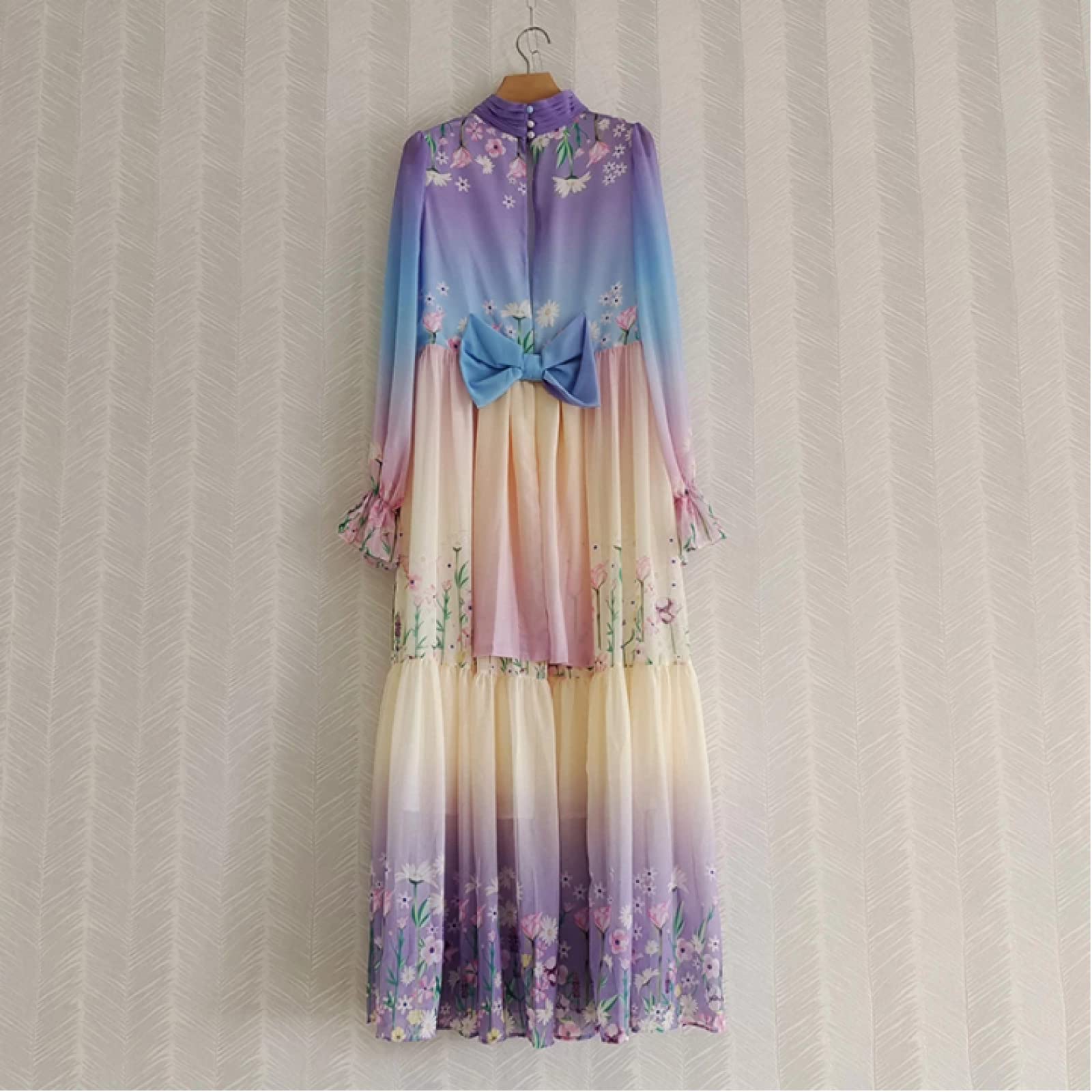 di Alta qualità Floreale Viola Designer Moda Maxi Vestito da Partito Lungo sul Retro Fiocco Decor Largo Vestidos Plus