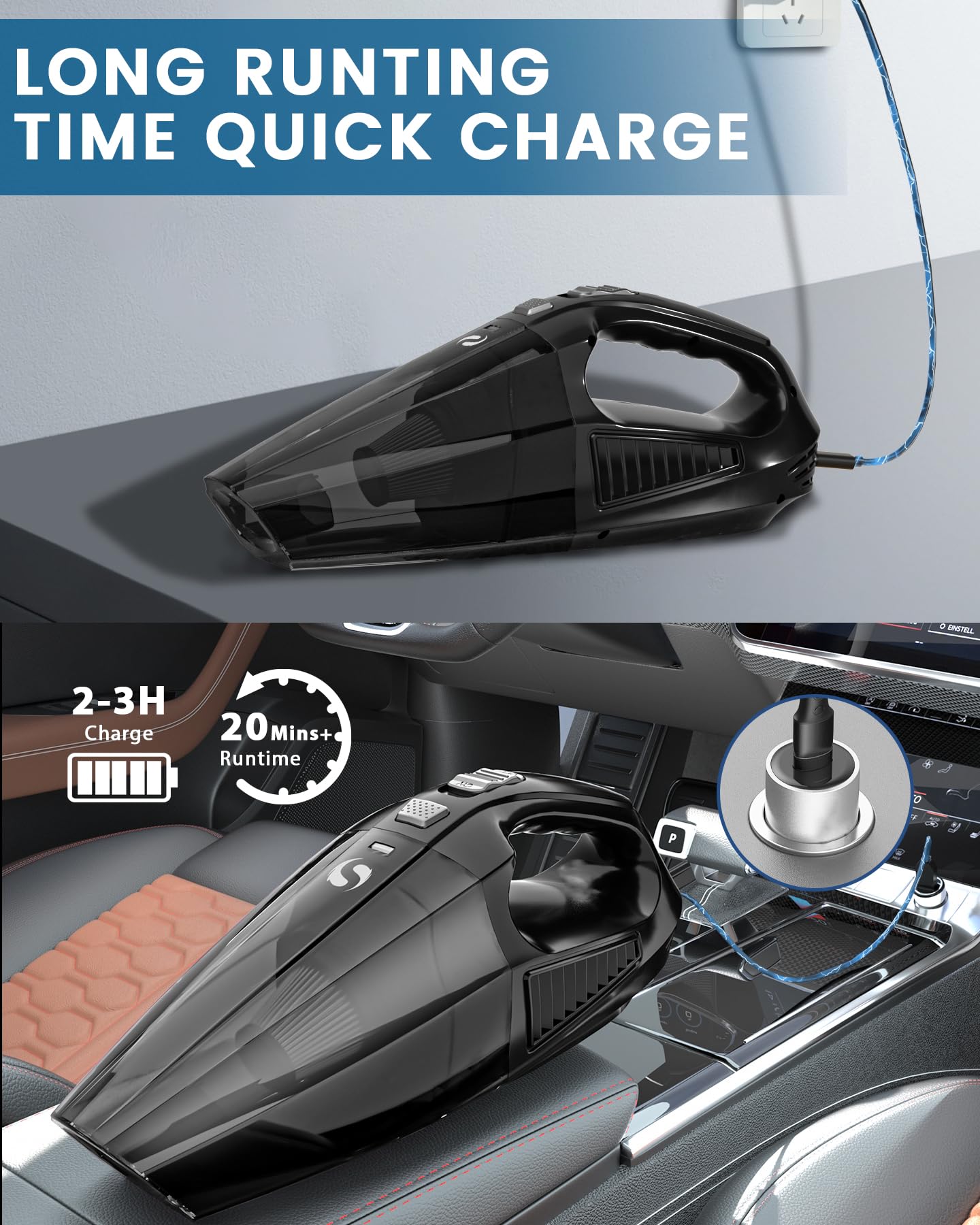 SERVOMASTER Aspirateur à Main sans Fil, Mini Aspirateur Voiture Puissant avec Batterie