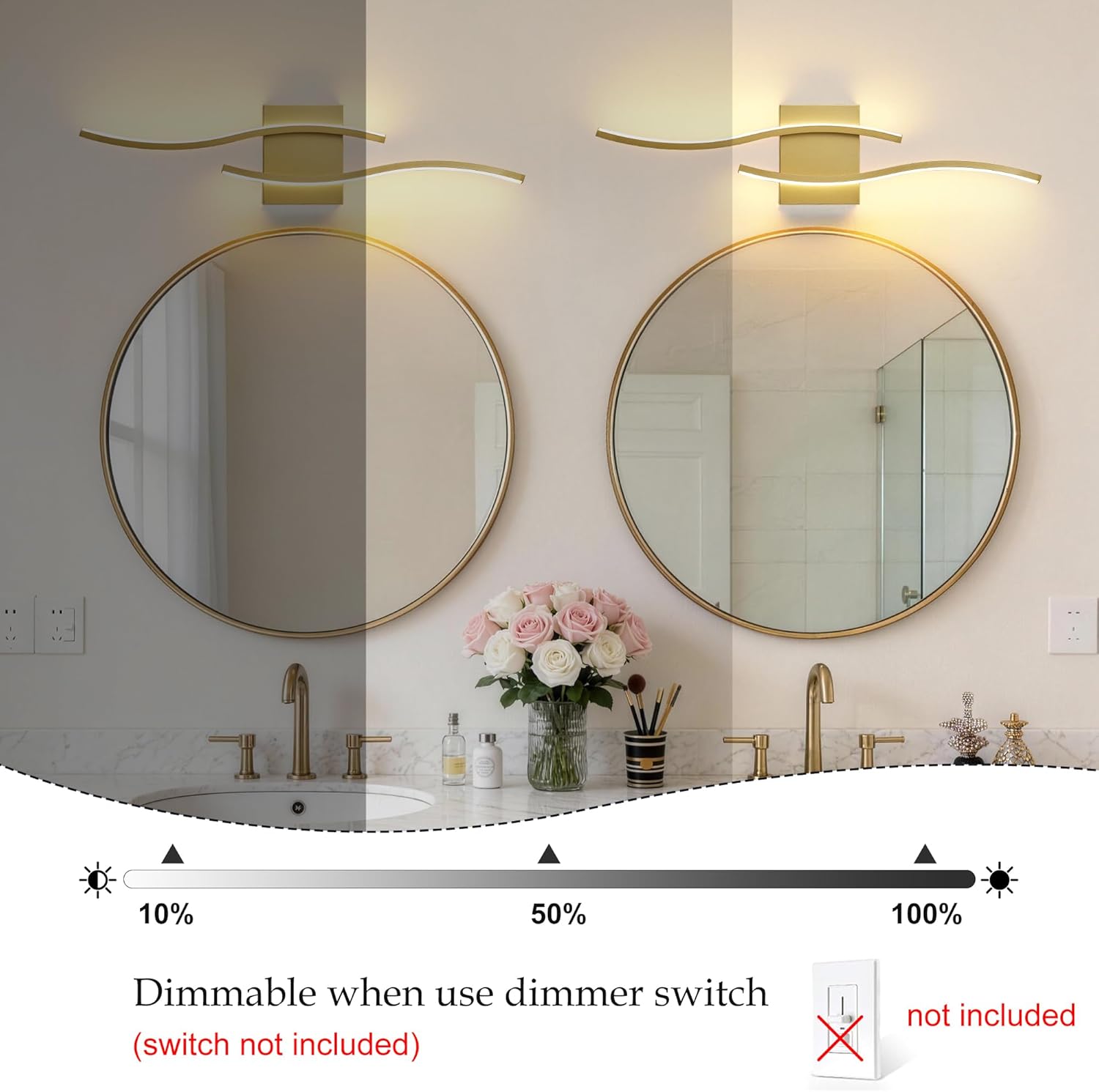 KARTOOSH 2 Pack Bathroom Vanity Lights Fixtures Over Mirror Hardwired Gold Light Fixture Wall Lights 3CCT Dimmable LED Bathroom Light Fixtures 23.6 Inch Modern Wall Sconce Picture Lights for Wall