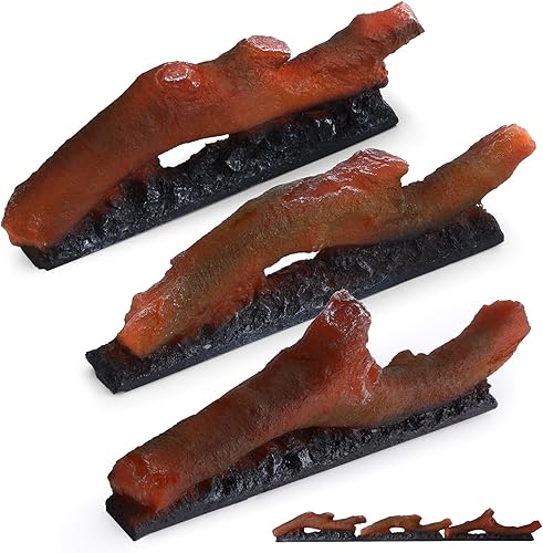 Chimenea eléctrica de pared empotrada, 3 troncos, colores de llama, chimenea eléctrica, decoración de resina sintética, troncos transparentes, llama