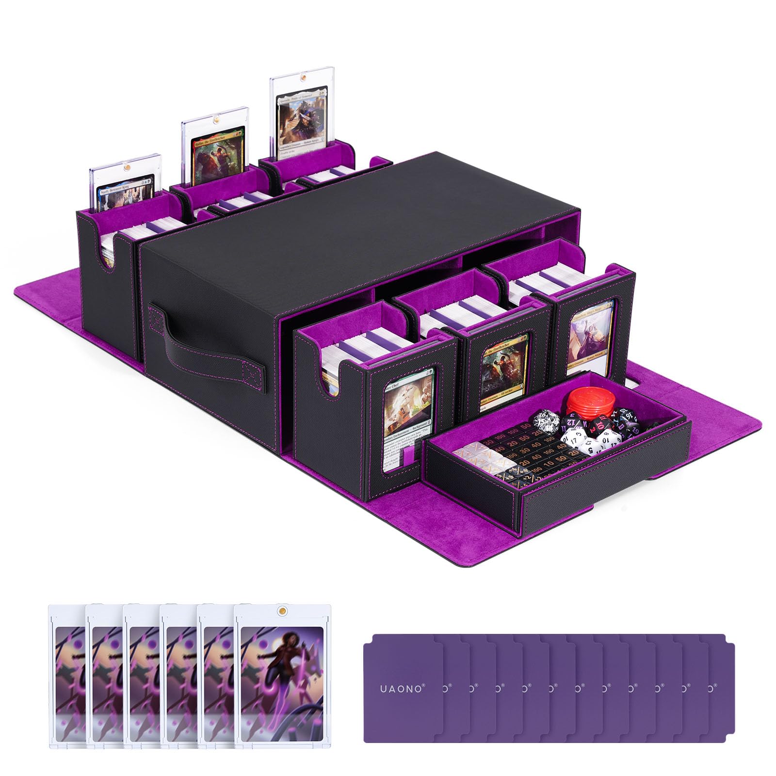Aegis Guardian Commander Deck Box Hold 600+ Sleeved Cards, Card Deck Box With 2 Dice Tray Fit For Tcg Mtg Ccg Holds Up To 4 Car