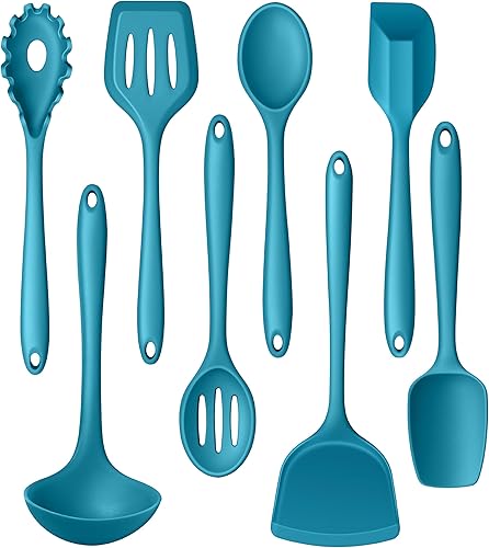 LIANYU Juego de utensilios de cocina de 8 piezas, resistentes al calor, utensilios de cocina antiadherentes, incluye espátula de silicona, cucharón,