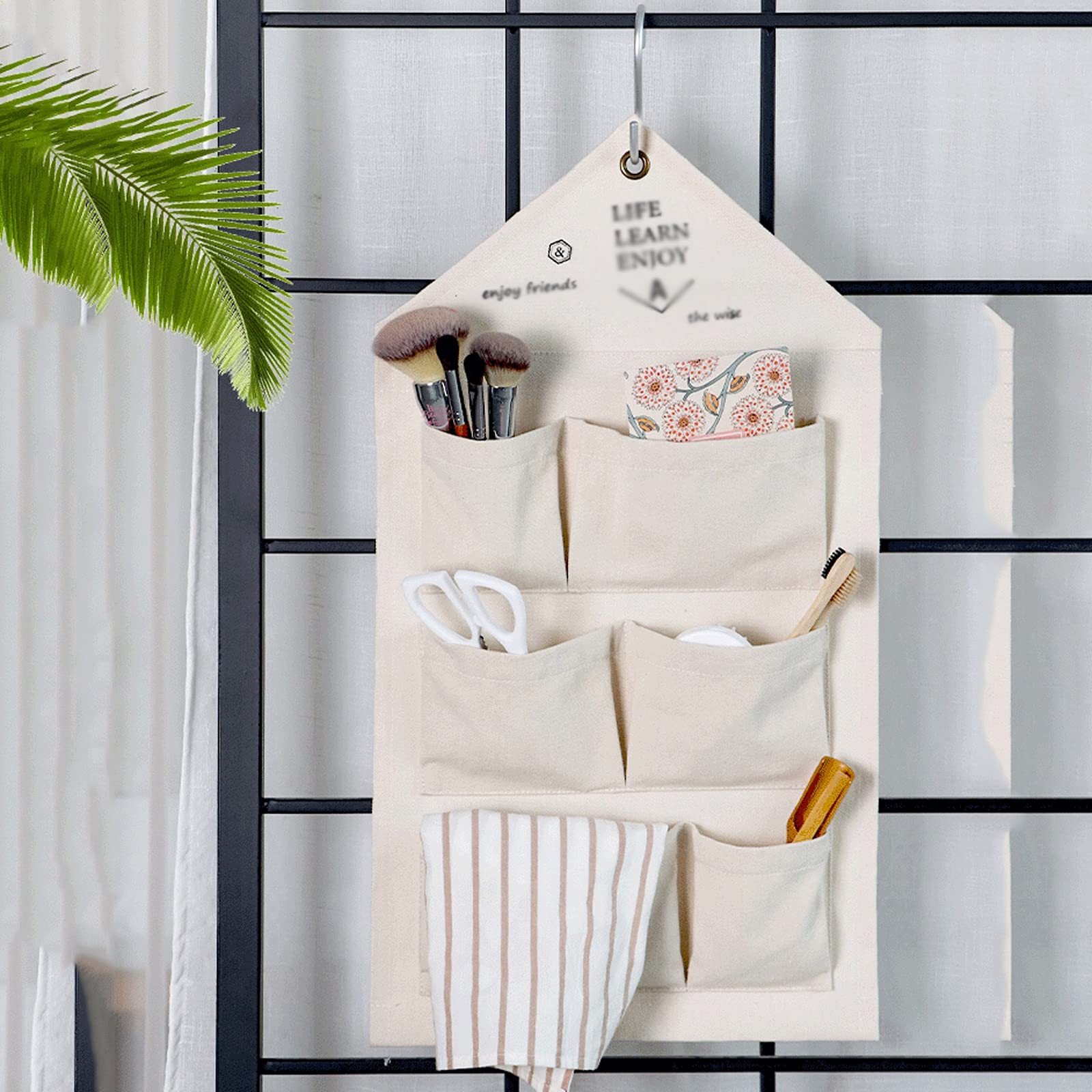 Borsa da stoccaggio appeso a parete in tela Organizzatore a parete beige con 6 tasche lavabile sacchetto appeso sacchetto di stoccaggio sacchetto di blocco per la cucina soggiorno camera da letto