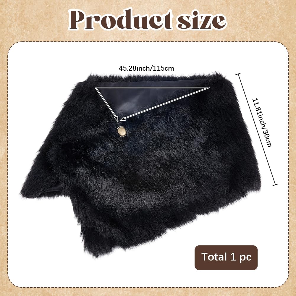 GORGECRAFT Viking Faux Fur Cape Shawl Medieval Wool Mantle Shoulder Wrap Collar Black Warrior Queen Renaissance LARP Cosplay Cloak Costume with Leather Belts for Women Halloween parties - Image 2