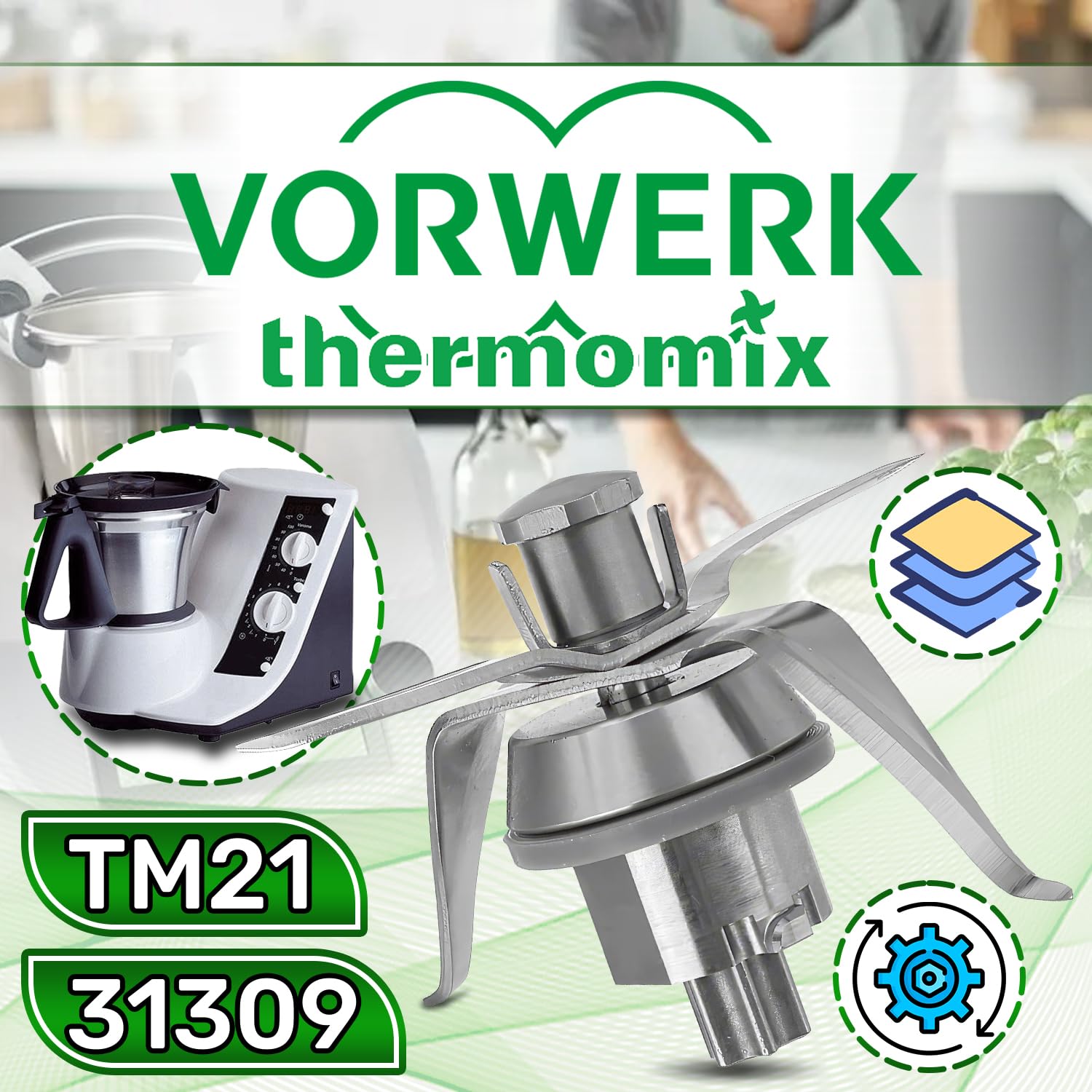 Ostrze do robota kuchennego z uszczelką do Vorwerk Thermomix TM21 z oryginalnym kodem 31309 - Gwarancja 5 lat - ONIX TECH