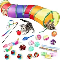Kit 24 em 1 para Gatos Brinquedo Interativo com incluindo varinha mágica para gatos,Túnel Labirinto Colorido, ratinho de pelúcia, Jogo Divertido para Estimulação de Pets